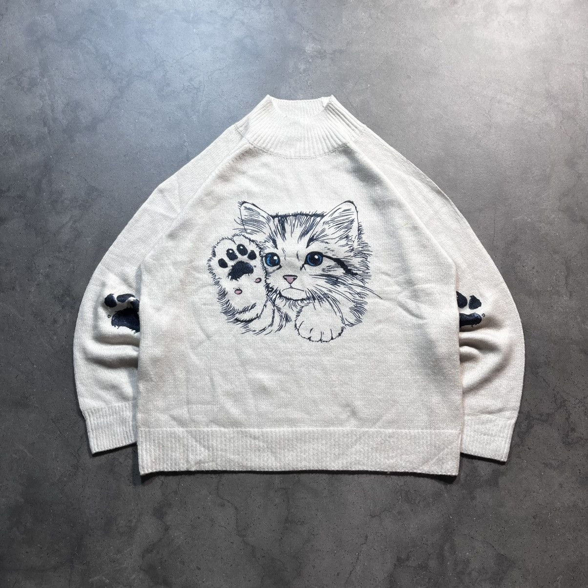 Japanese Brand Vintage Y2K 00s Big Logo Cat Print Knit Sweater Avant Garde Size US L / EU 52-54 / 3 - 1 Thumbnail