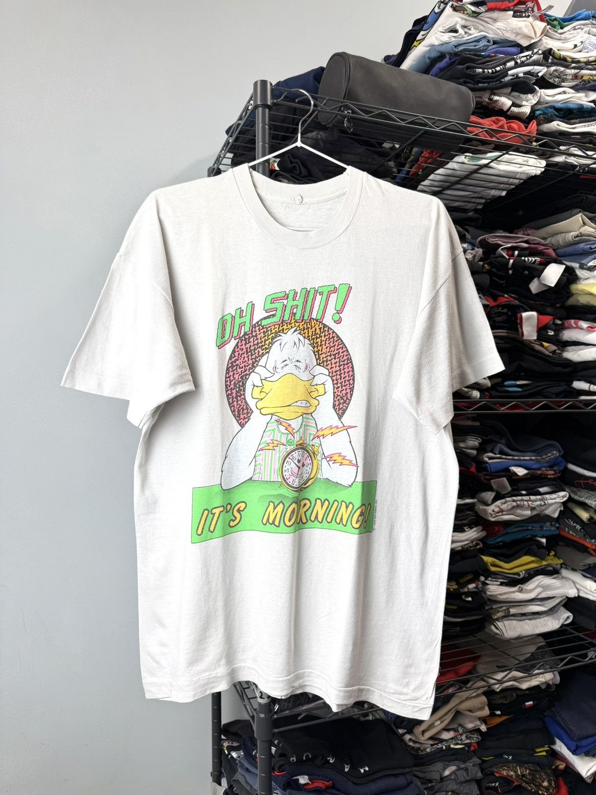 Vintage Vintage 1989 Humor Oh Shit It’s Morning T Shirt Size US L / EU 52-54 / 3 - 1 Thumbnail