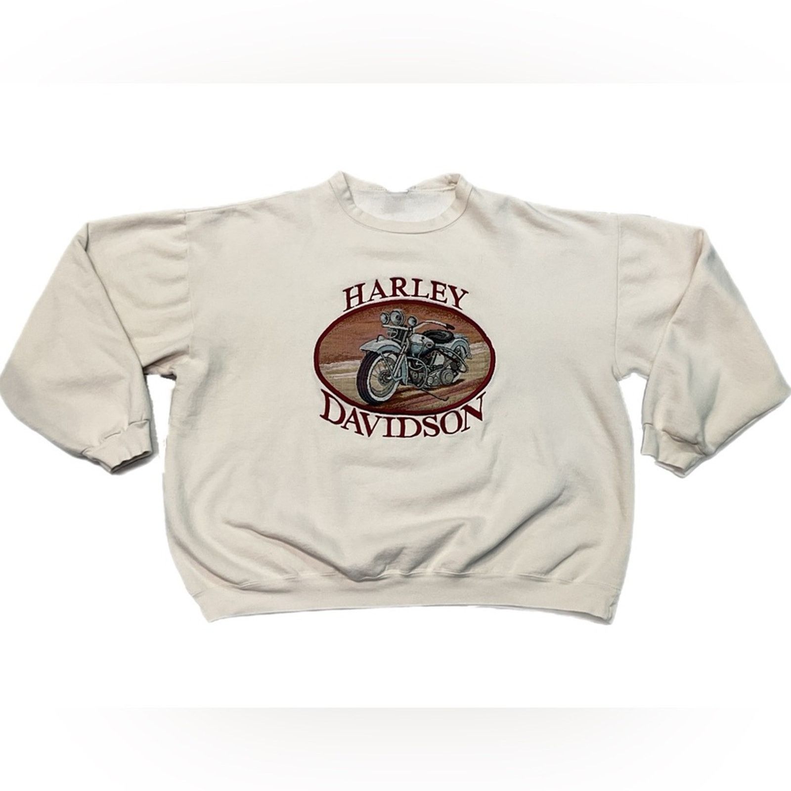 Vintage 90’s Harley Davidson Embroidered Beige Sweatshirt