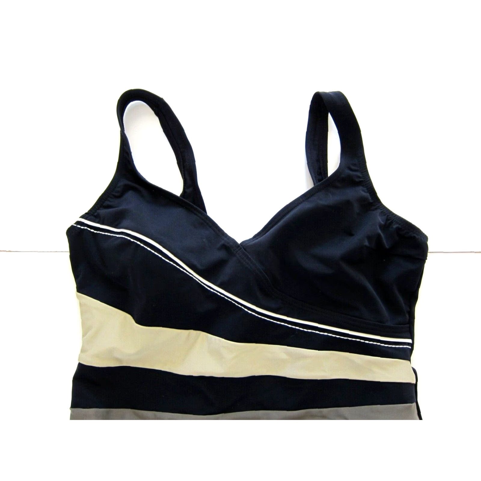 Vintage Fantasizer Black Brown Stripe Slimming Built In Bra One Piece Swimsuit 16 Size ONE SIZE - 3 Thumbnail