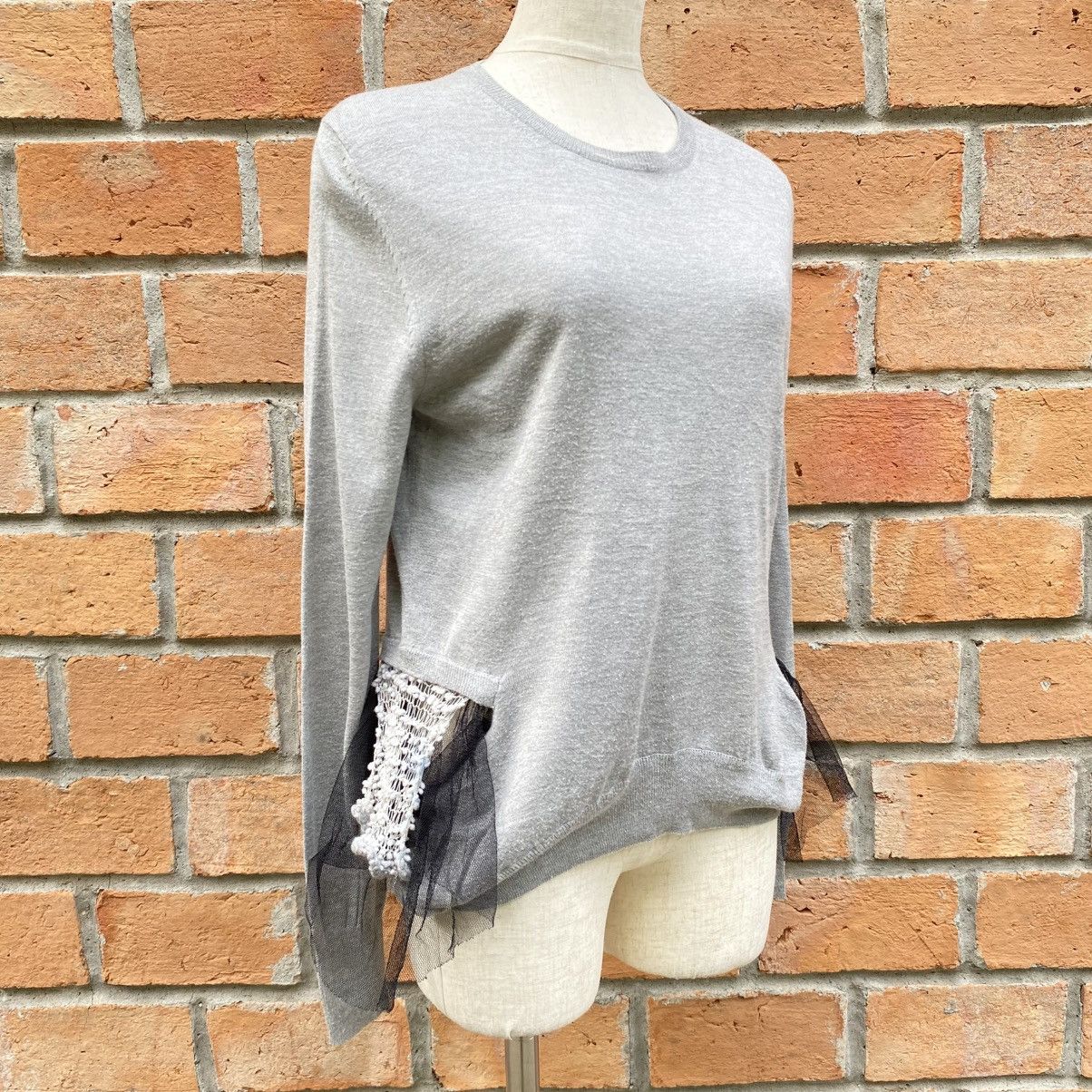 Toga TOGA TOGA ARCHIVES Gray Knit Top with Black Tulle Trim Size L / US 10 / IT 46 - 15 Thumbnail