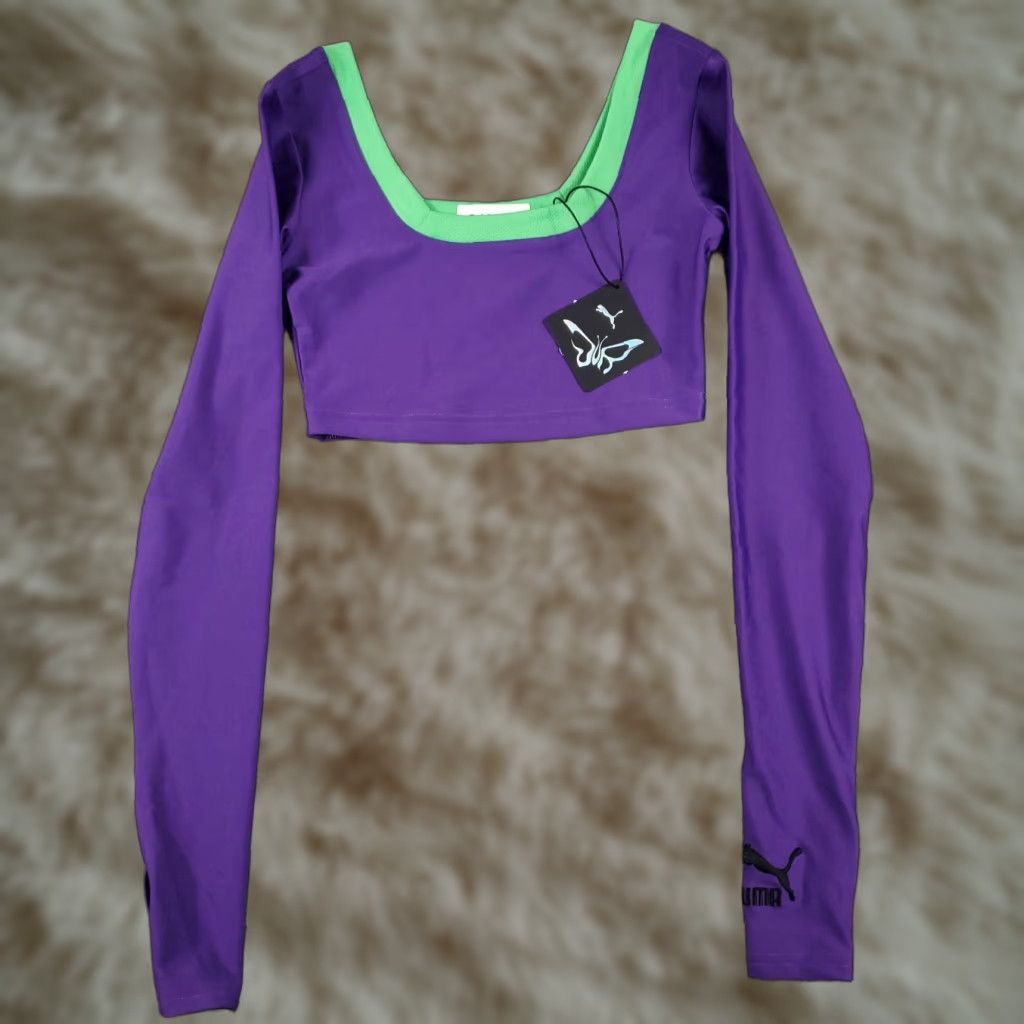 Puma Puma X Dua Lipa T Shirt XS Purple Crop Top Active Long Sleeve Womens Size XS / US 0-2 / IT 36-38 - 1 Thumbnail