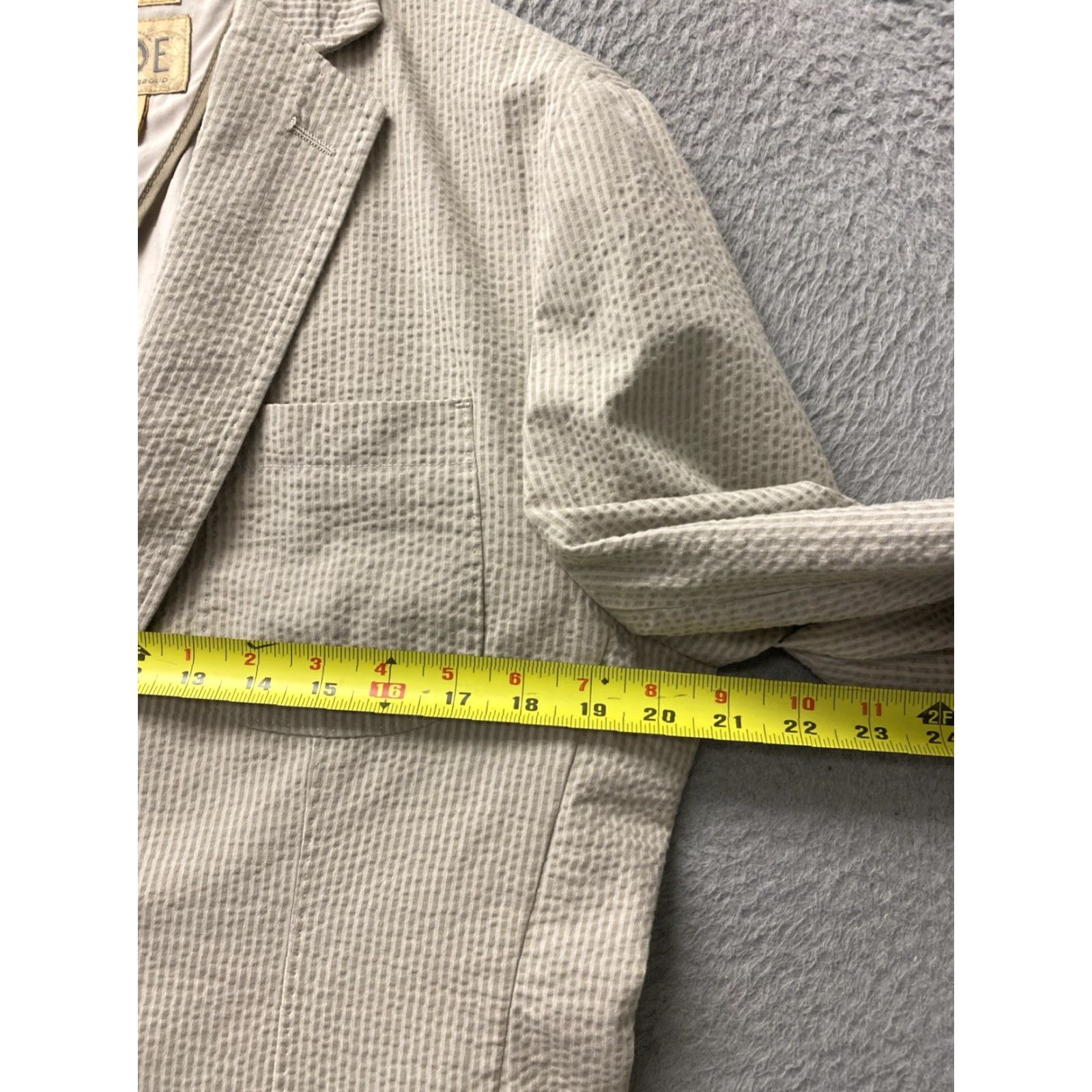 Joseph Abboud Joseph Abboud Sport Coat Men’s M Tan Striped Seersucker Blazer Regular Four-Button Inner Pockets Notch Lapel Knit Cotton White? Size 40R - 5 Thumbnail