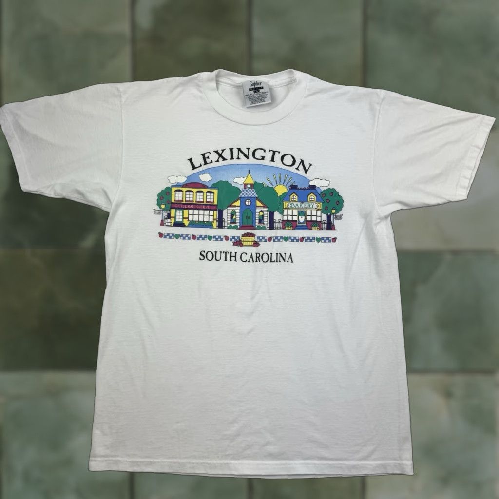 Vintage VINTAGE Gopher T Shirt Men's White Crew Neck Short Sleeve Cotton Polyester Cotton Blend Lexington Town City Travel Outdoor 90s Size US L / EU 52-54 / 3 - 1 Thumbnail