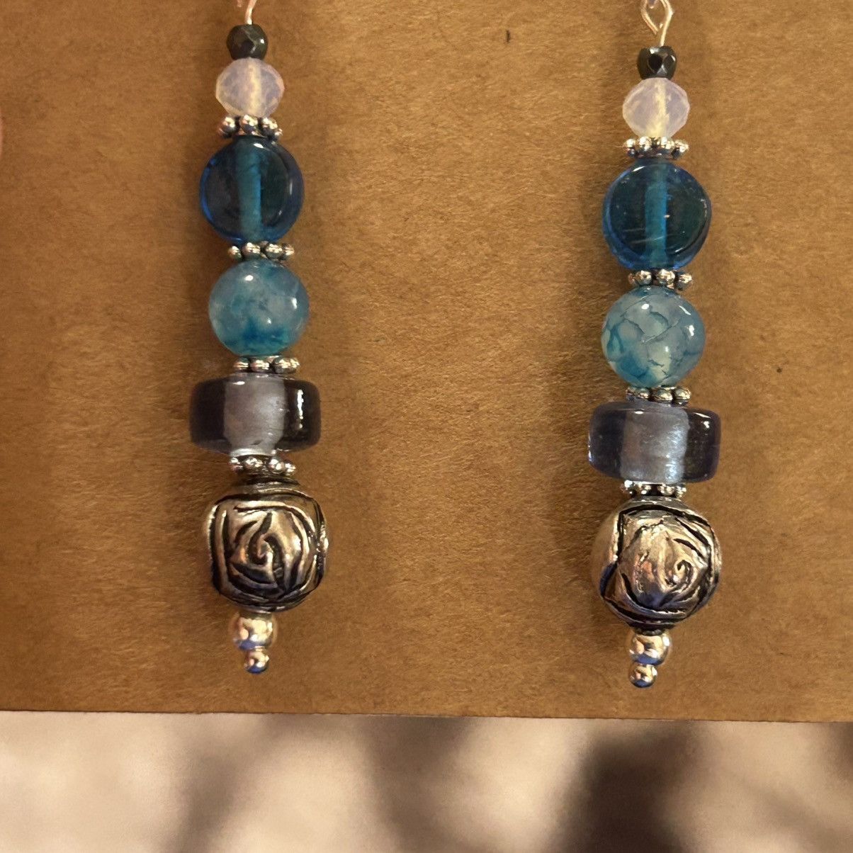 Handmade Handcrafted vintage bead dragon vein agate earrings Size ONE SIZE - 3 Thumbnail