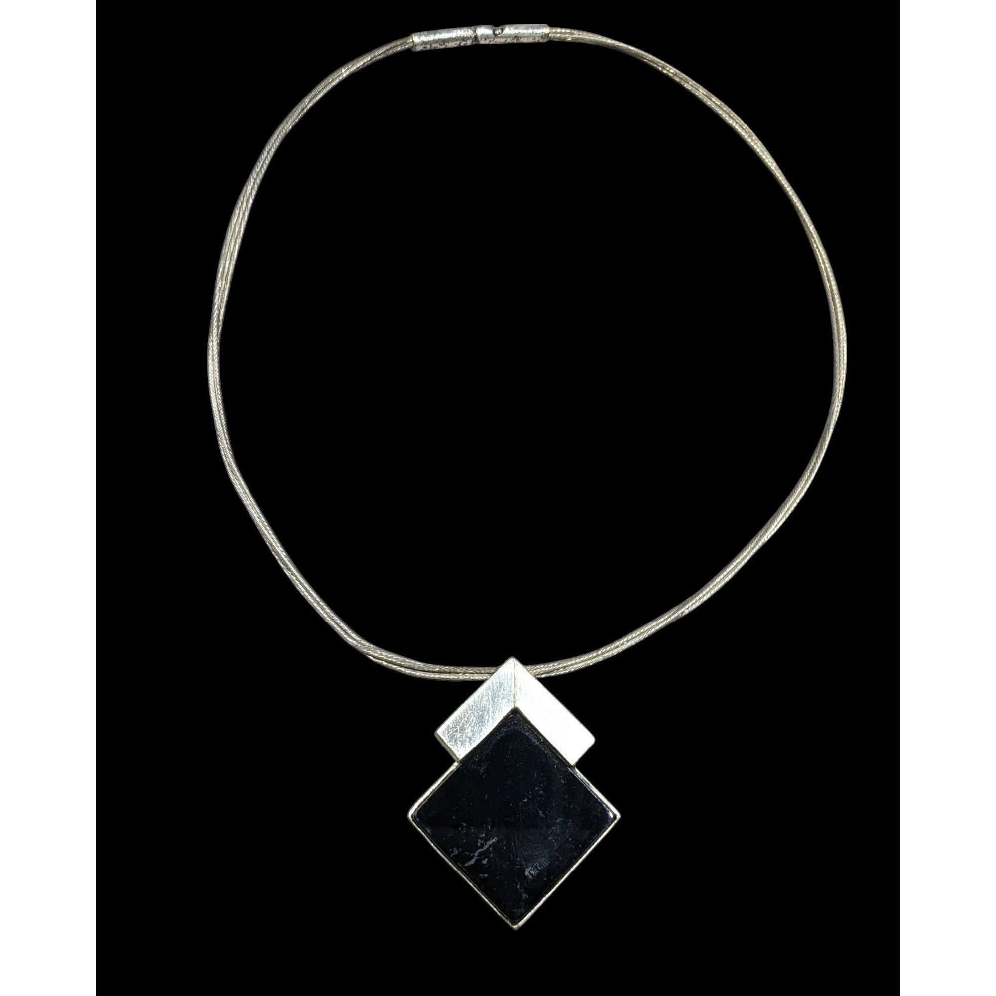 Other Unique Art Deco Black And Silver Tone Pendant Necklace Signe Size ONE SIZE - 1 Thumbnail