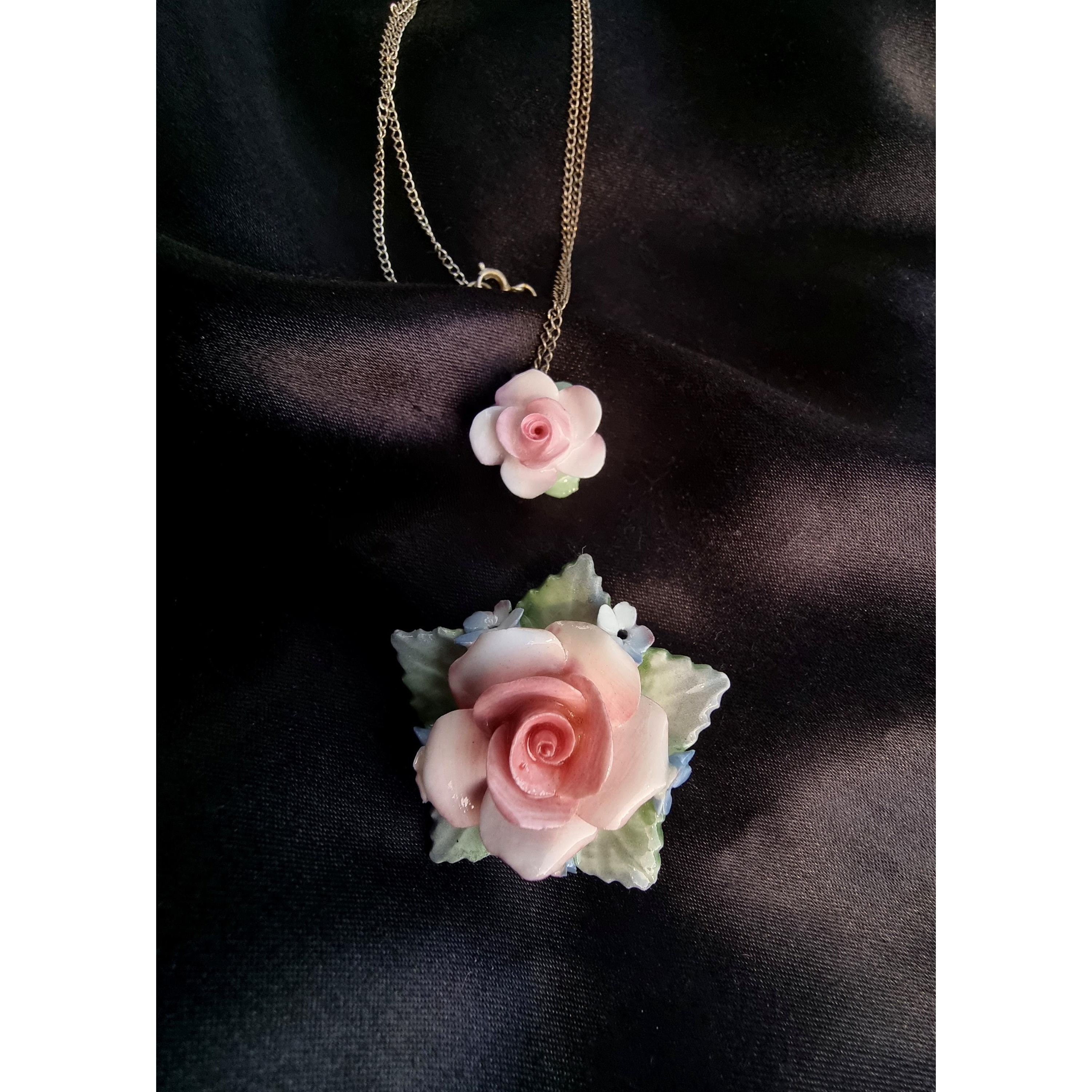 Other Vintage Hand Painted English Bone China Pink Rose Flower Nec Size ONE SIZE - 2 Thumbnail