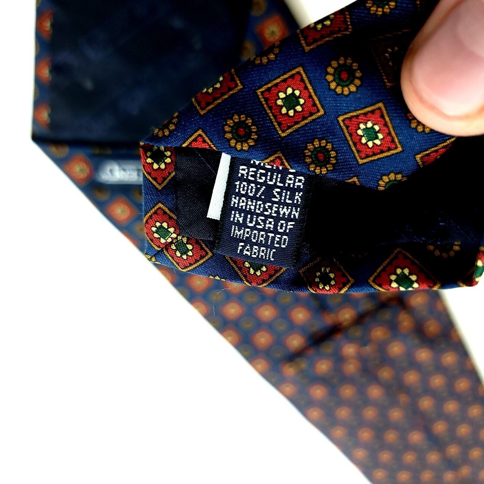 Lands' End Land's End Blue Red Floral Geometric Print Wide Silk Tie Size ONE SIZE - 4 Thumbnail