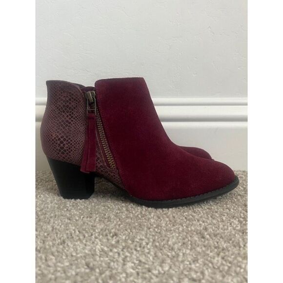 Vionic Vionic Burgundy Suede & Faux Snakeskin Ankle Boots With Side Size US 5 / IT 35 - 1 Thumbnail