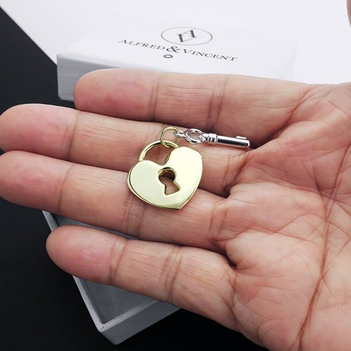 Other Heart Lock and Key Love Charm Pendant in Yellow White Gold Size ONE SIZE - 3 Thumbnail