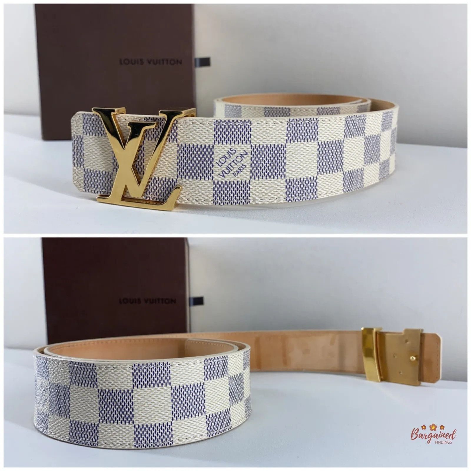 Louis Vuitton Louis Vuitton Damier Azur Canvas Leather Gold LV Initials Size 30 - 6 Thumbnail