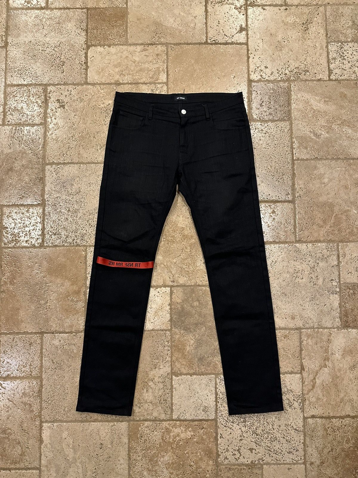 Raf Simons Raf Simmons SS19 Modello TR NSF RM RS Black Denim Red Stripe Size US 34 / EU 50 - 6 Thumbnail