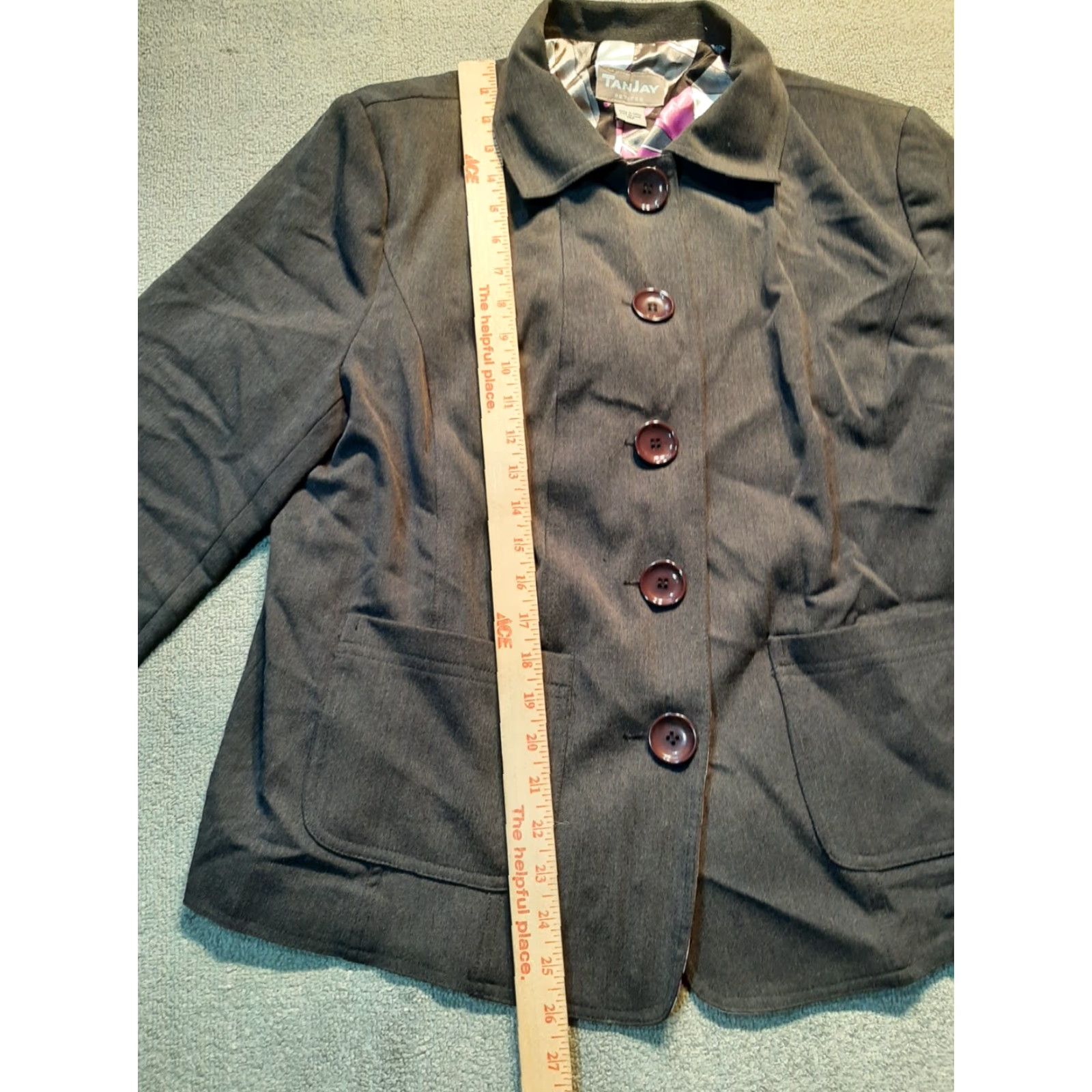 Vintage TANJAY Blazer Jacket Womens 16P Petite Gray 2 Pocket 5 Button Blazer Suit Jacket for Women, 16 Petite Gray, Polyester, Business Size XXL / US 16-18 / IT 52-54 - 3 Thumbnail