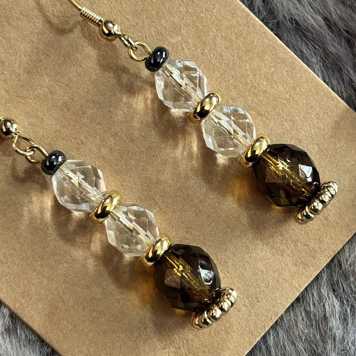 Handmade Handcrafted vintage bead brown topaz faceted glass earrings Size ONE SIZE - 2 Thumbnail
