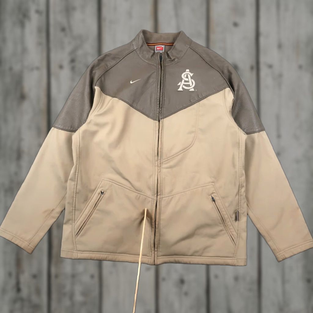 Nike VINTAGE Nike Arizona State Beige Large L Full Zip Leather Jacket Men Size US L / EU 52-54 / 3 - 1 Thumbnail