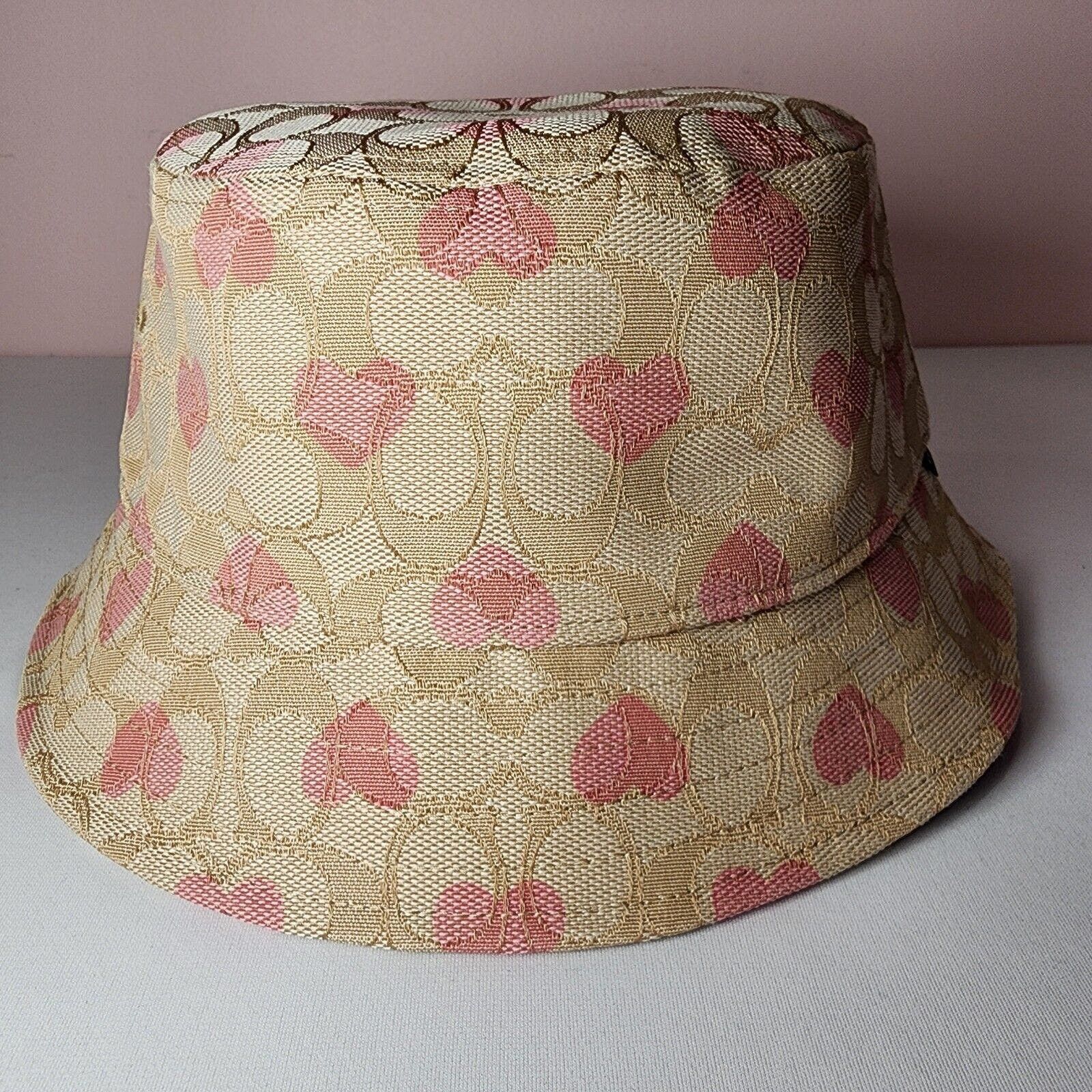 image of Coach Signature Heart Print Bucket Hat Size Xs/s Cp354 NWT in Pink, Women's