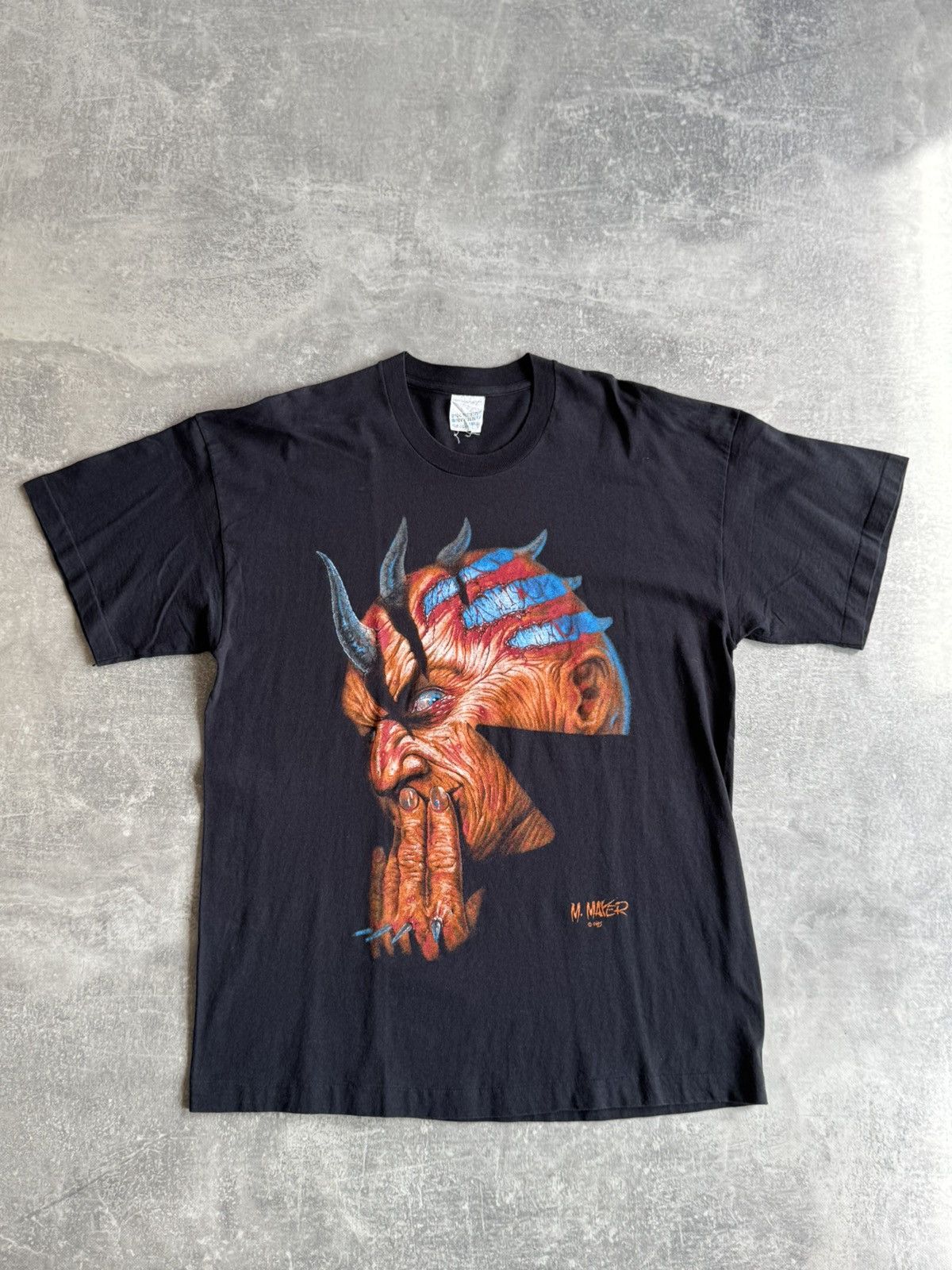Vintage Vintage 90s Demon Face T-Shirt Satan Devil Size US XL / EU 56 / 4 - 1 Thumbnail