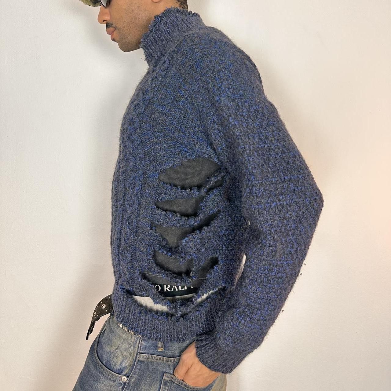 Vintage ASTROBOI* 'Slashed' Navy Cable Knit Wool Grunge Sweater - XL Size US XL / EU 56 / 4 - 4 Thumbnail
