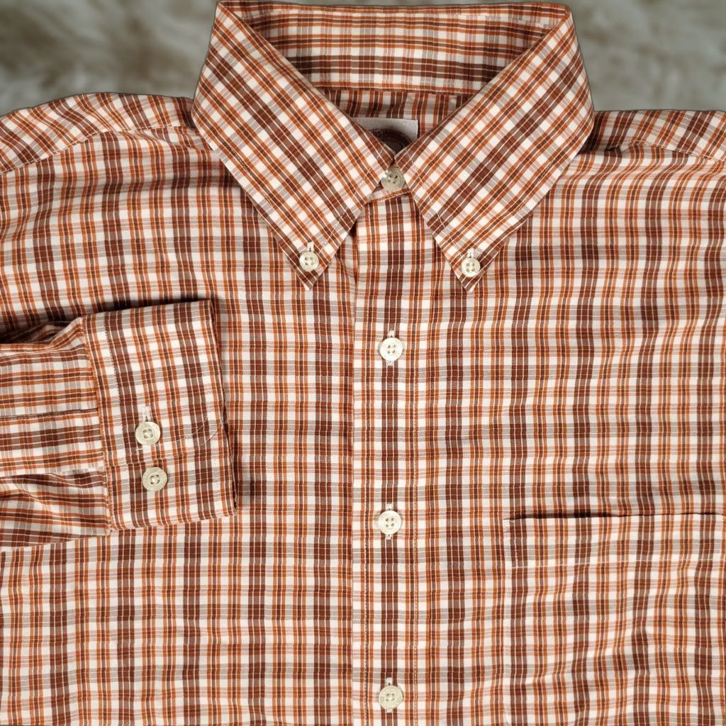 Brooks Brothers VINTAGE Brooks Brothers Shirt Mens Medium Brown Orange Plaid Button-Up Long Sleeve Size US M / EU 48-50 / 2 - 1 Thumbnail