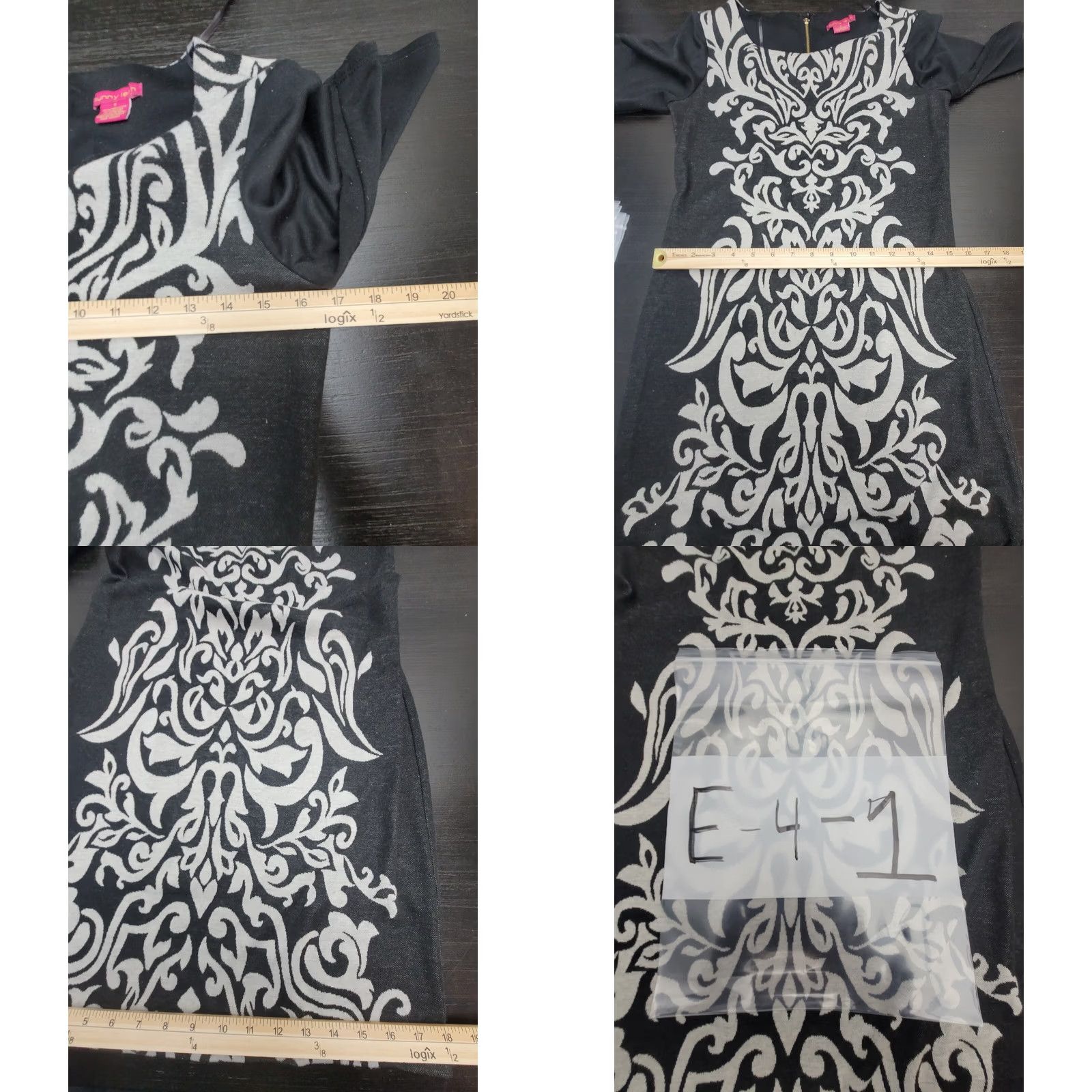 Vintage Womens Sunny Leigh Damask Design Sweater Dress Size Small Black & Tan Dress Length Knee Length Short Sleeve Vintage No Size S / US 4 / IT 40 - 8 Thumbnail