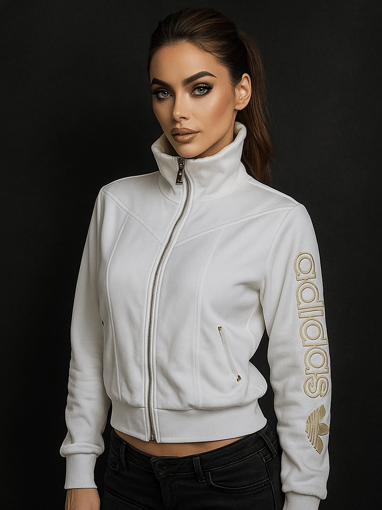 Adidas ADIDAS Gold Embroidered Logo White Jacket Size L / US 10 / IT 46 - 1 Thumbnail