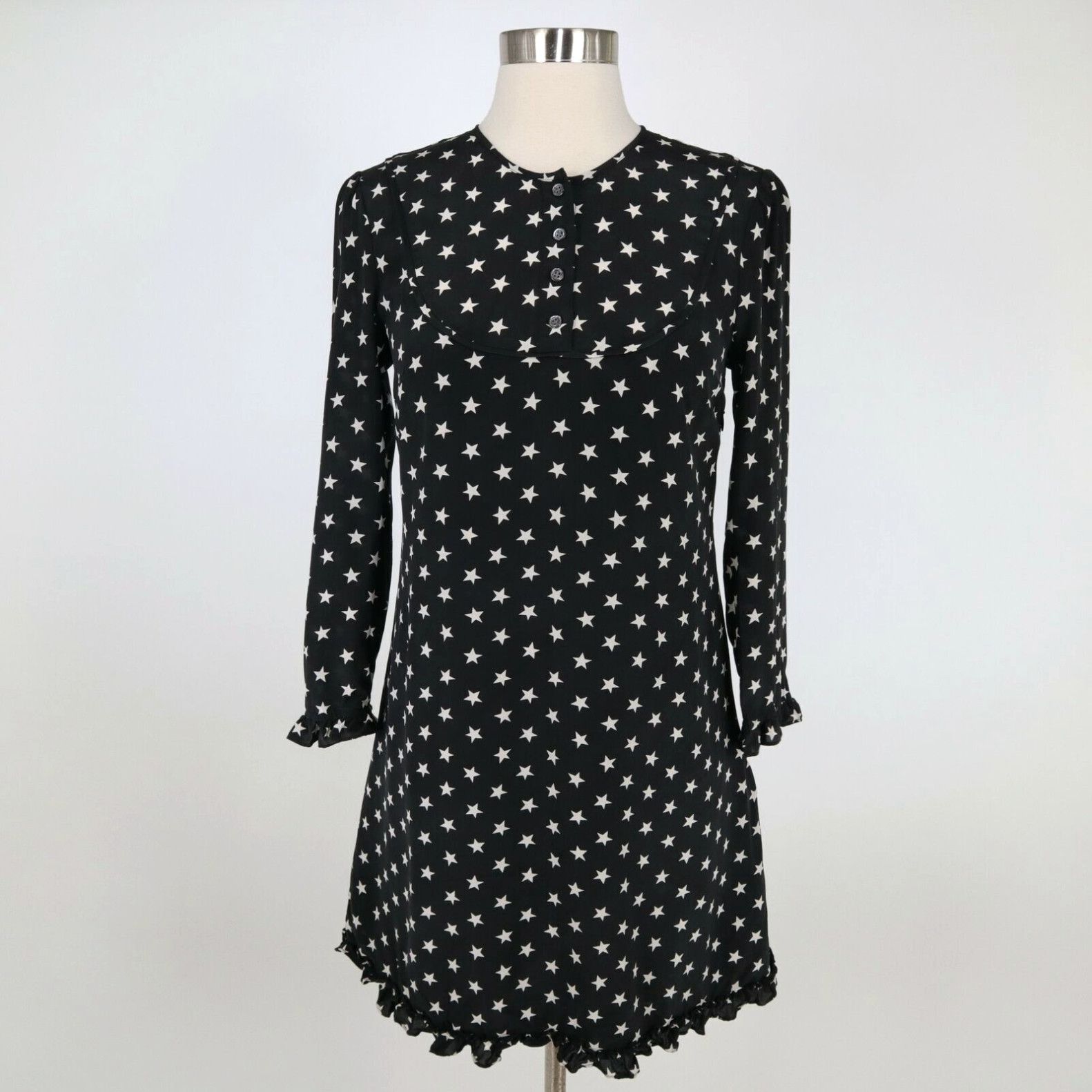 J.Crew J.CREW Collection Silk Dress Womens 0P Petite Black White Stars ...