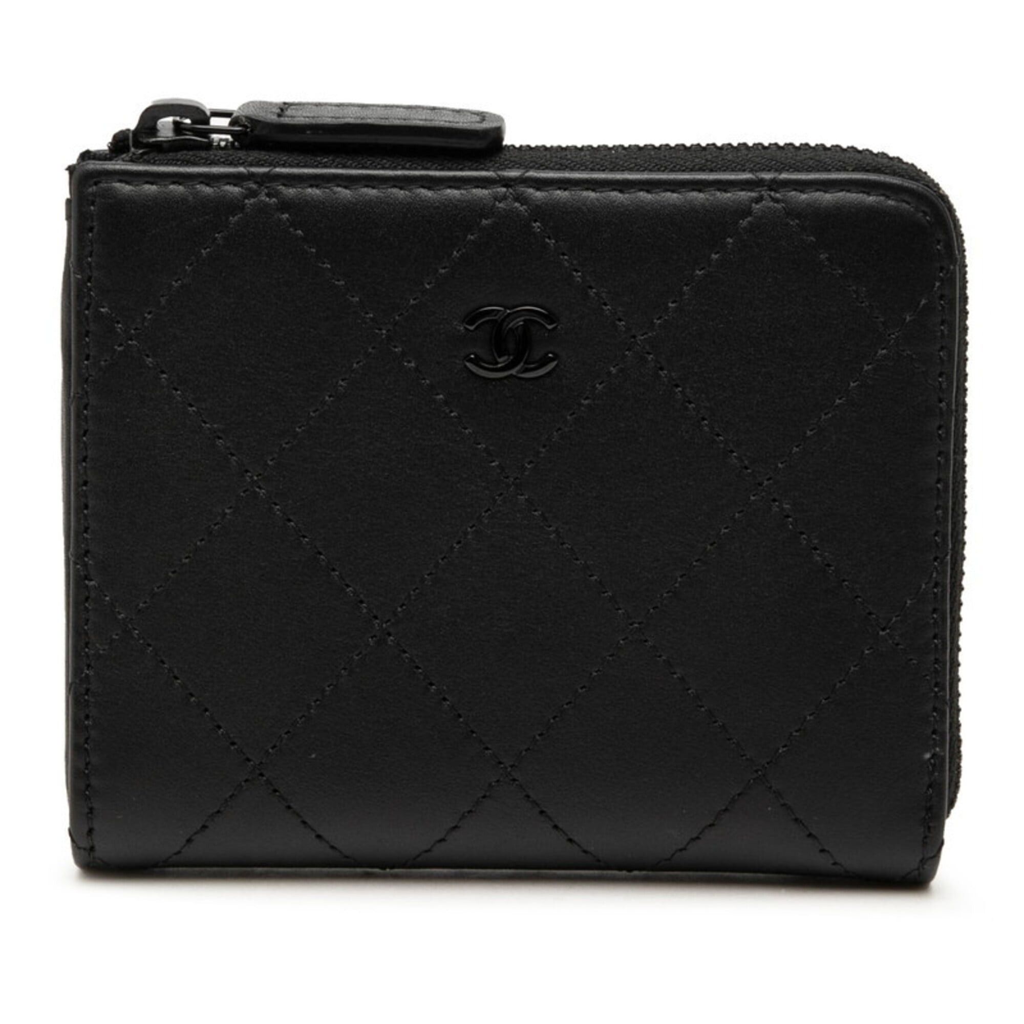 Chanel Chanel Coco Mark Matelassé Wallet/Coin Case Compact Wallet L-shaped Zipper AP3997 So Black Leather Women's CHANEL Size ONE SIZE - 1 Thumbnail