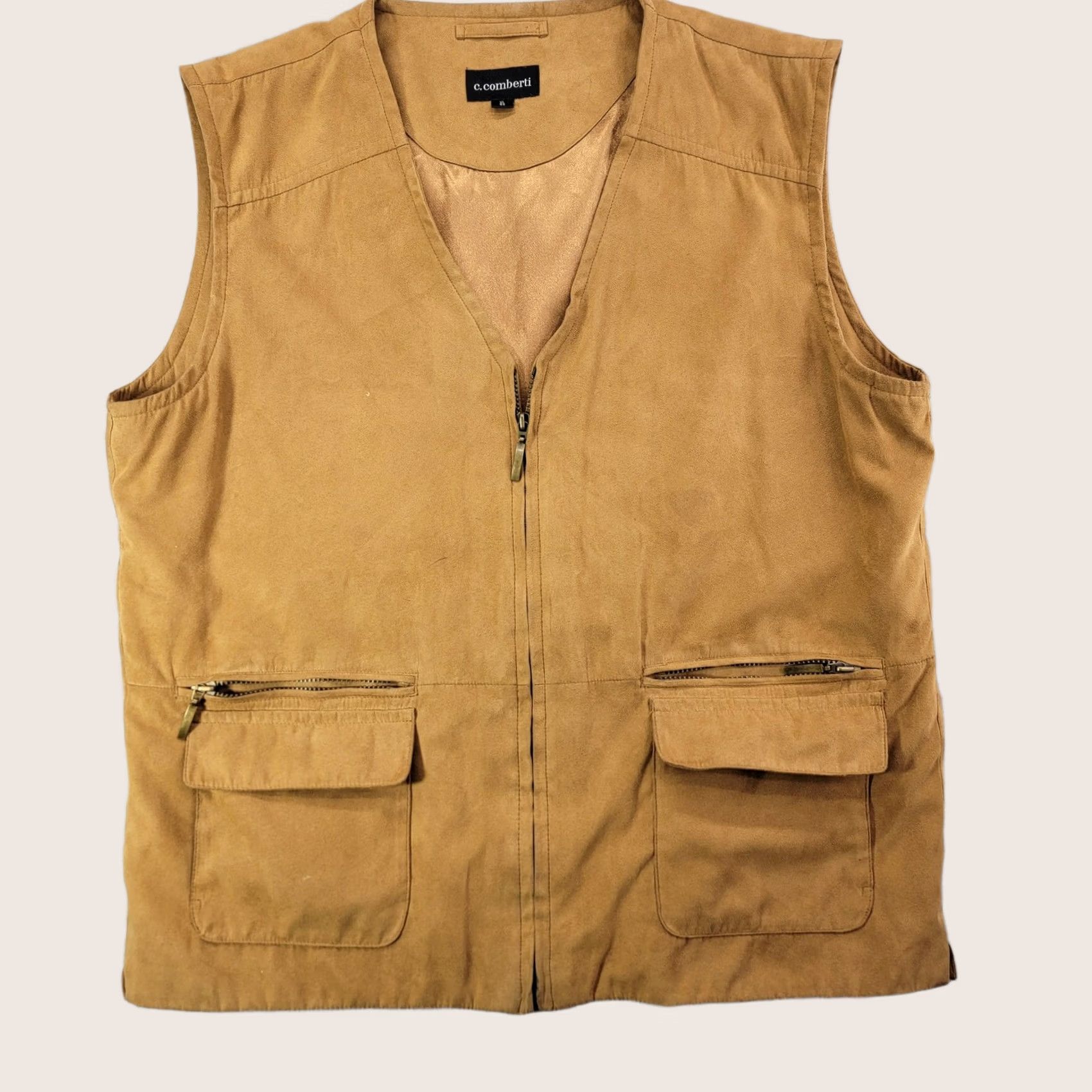 Vintage C.comberti Vest Mens XL Beige Microfiber Lined Full Zip Pockets Military Jacket (Short) Mens Size US XL / EU 56 / 4 - 1 Thumbnail