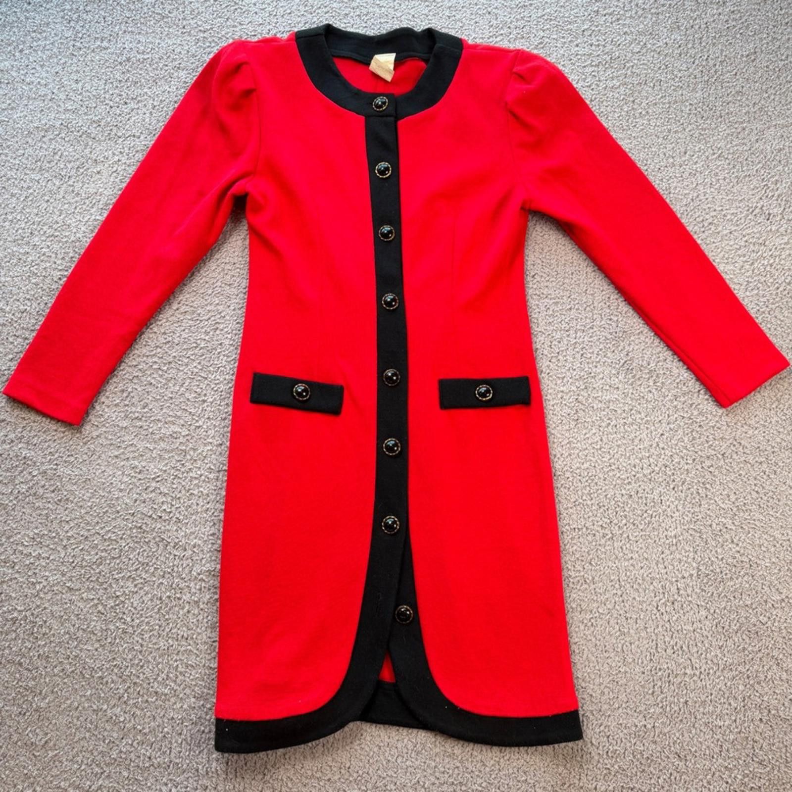 Other Vintage 80s Red Black Knit Button Front Dress Made in USA Size XS / US 0-2 / IT 36-38 - 1 Thumbnail