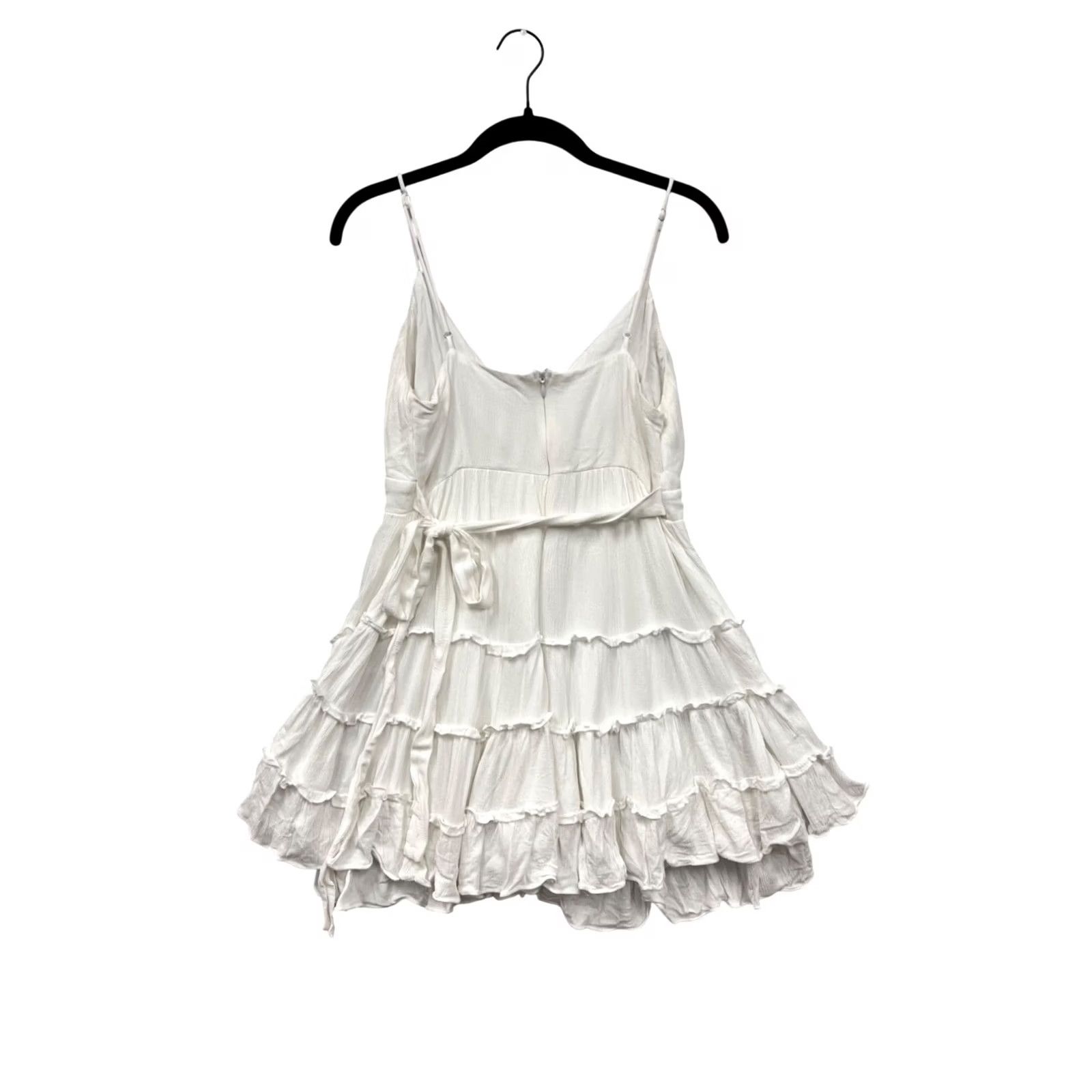 Vintage Saints + Secrets Dress Women's L White Mini Tiered Ruffle Short Sleeves Adjustable Straps Back Zipper Womens L Size L / US 10 / IT 46 - 2 Thumbnail