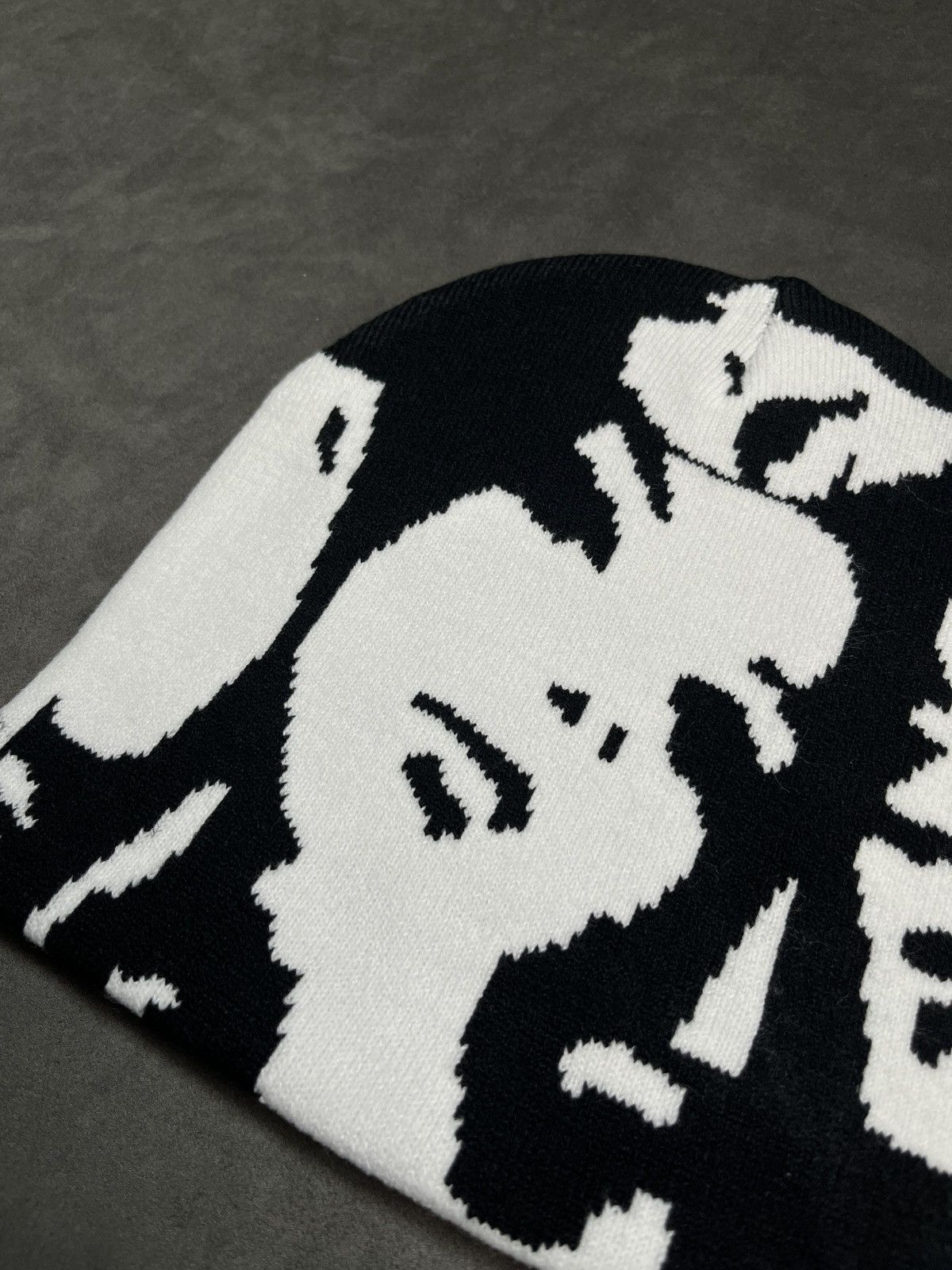 Japanese Brand Deadstock Ghost Faces Graphic No Cuff Beanie Hat Black OS Size ONE SIZE - 2 Thumbnail