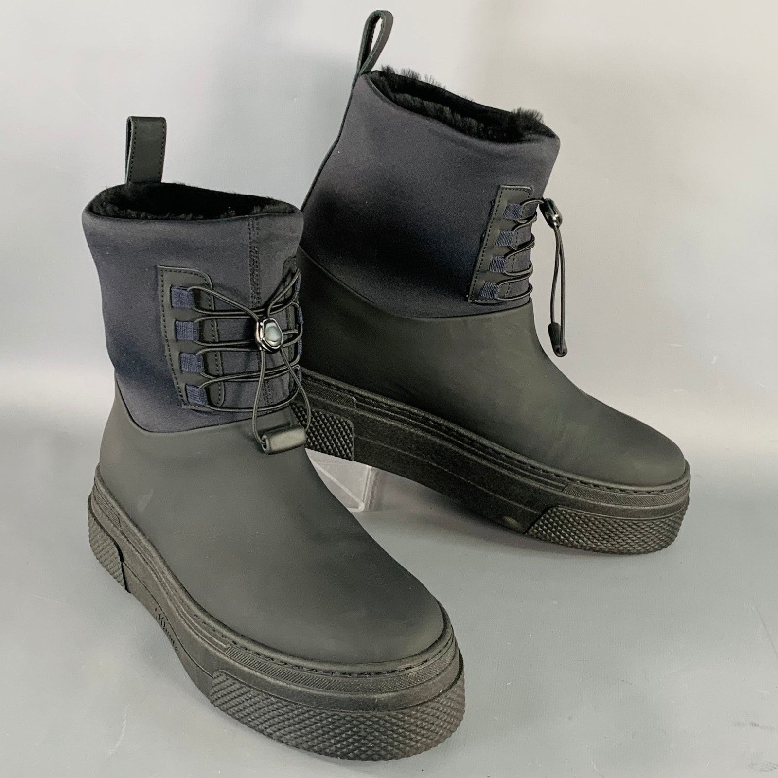 KHAITE Size 10 Culver Black Fur Lined Drawstring Rain Boots