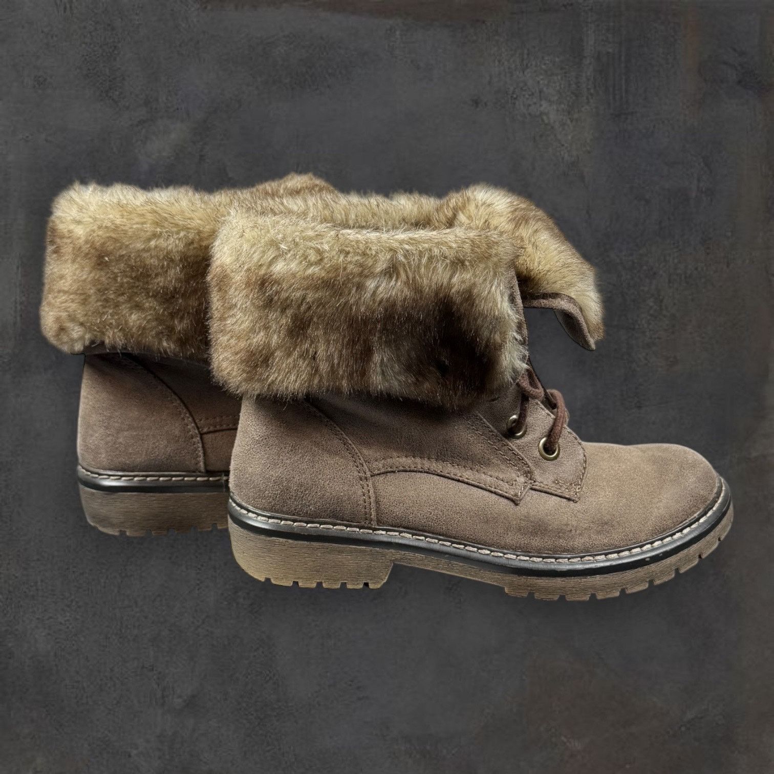 Mossimo Mossimo Faux Fur Cuff Lace-Up Combat Boots Size 7 Size US 7 / IT 37 - 3 Thumbnail
