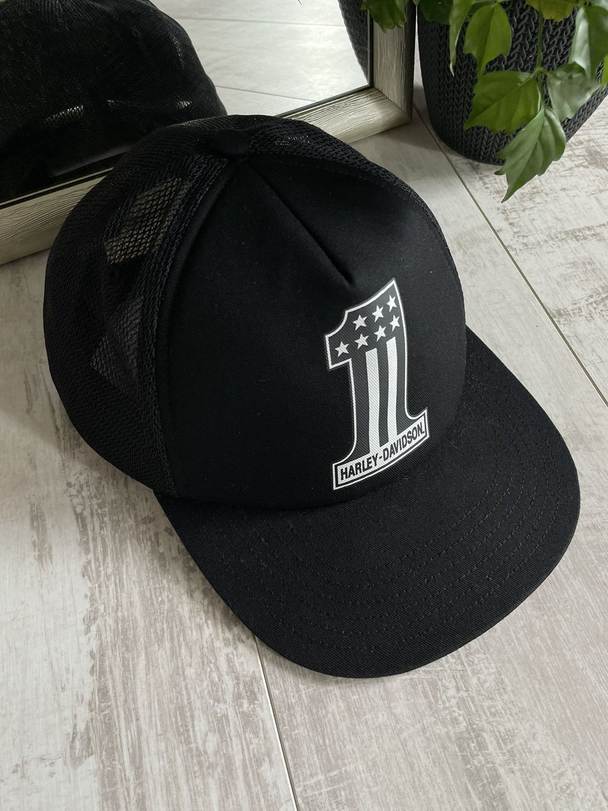 Harley Davidson × Vintage Vintage Harley Davidson #1 Black Hat Cap Racing Motorcycle Size ONE SIZE - 3 Thumbnail