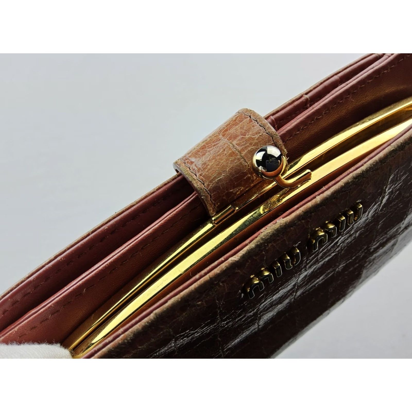 Miu Miu Miu Miu Wallet Leather Zip-Around Damaged Pink Womens 6.5x4 Size ONE SIZE - 7 Thumbnail