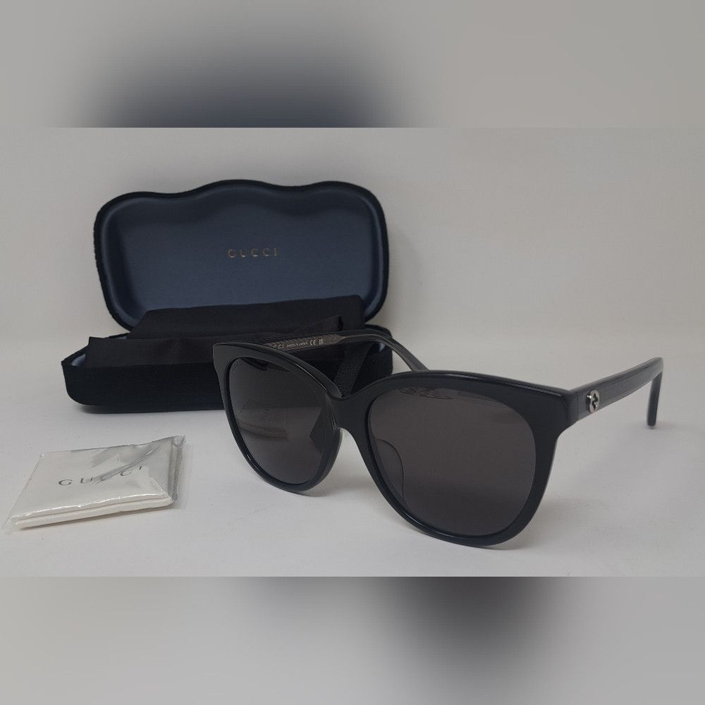 image of Gucci Women's Sunglasses Gg0081Sk 002 Cat Eye Black Grey
