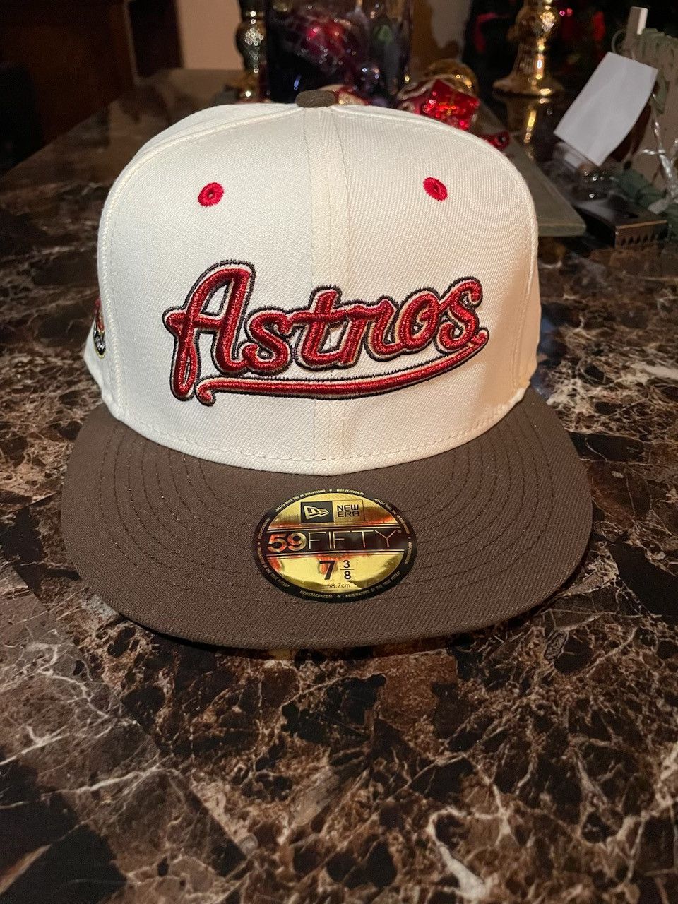 Houston Astros Hat good Club New Era Mocha Fitted Size 7 3/8