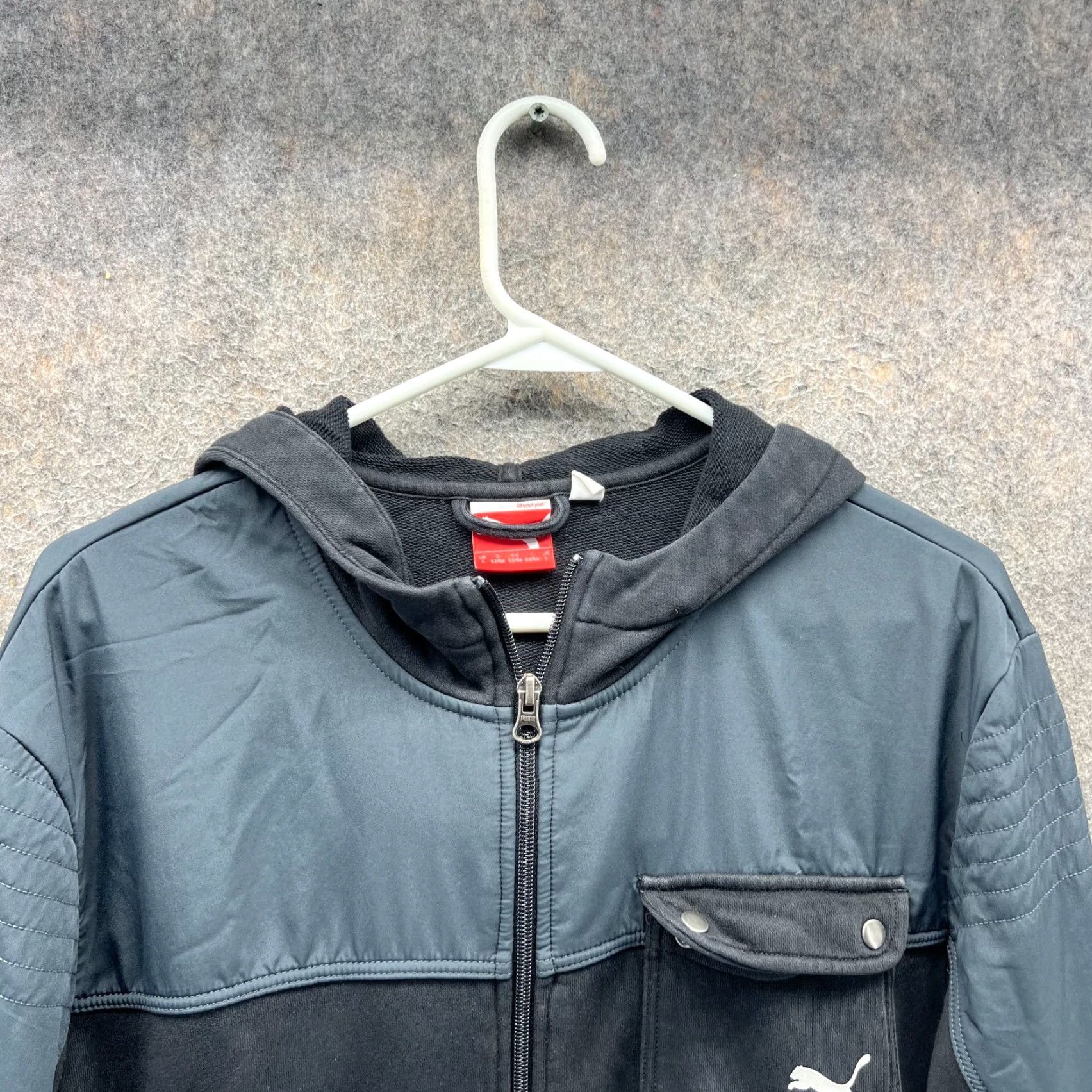 Puma VINTAGE PUMA Hoodie Jacket Men Large Black Gray Full Zip Hooded Athletic Sport Lifestyle Shirt Size US L / EU 52-54 / 3 - 7 Thumbnail