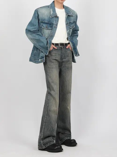 Japanese Brand × Jean Vintage high street cleanfit washed distressed flared jeans Size US 32 / EU 48 - 2 Thumbnail