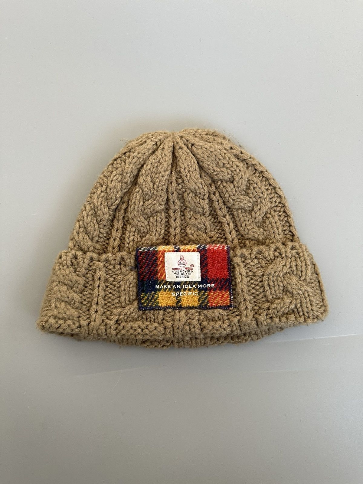 Harris Tweed Distinctive Harris Tweed Beige Cable Knit Beanie Size ONE SIZE - 3 Thumbnail