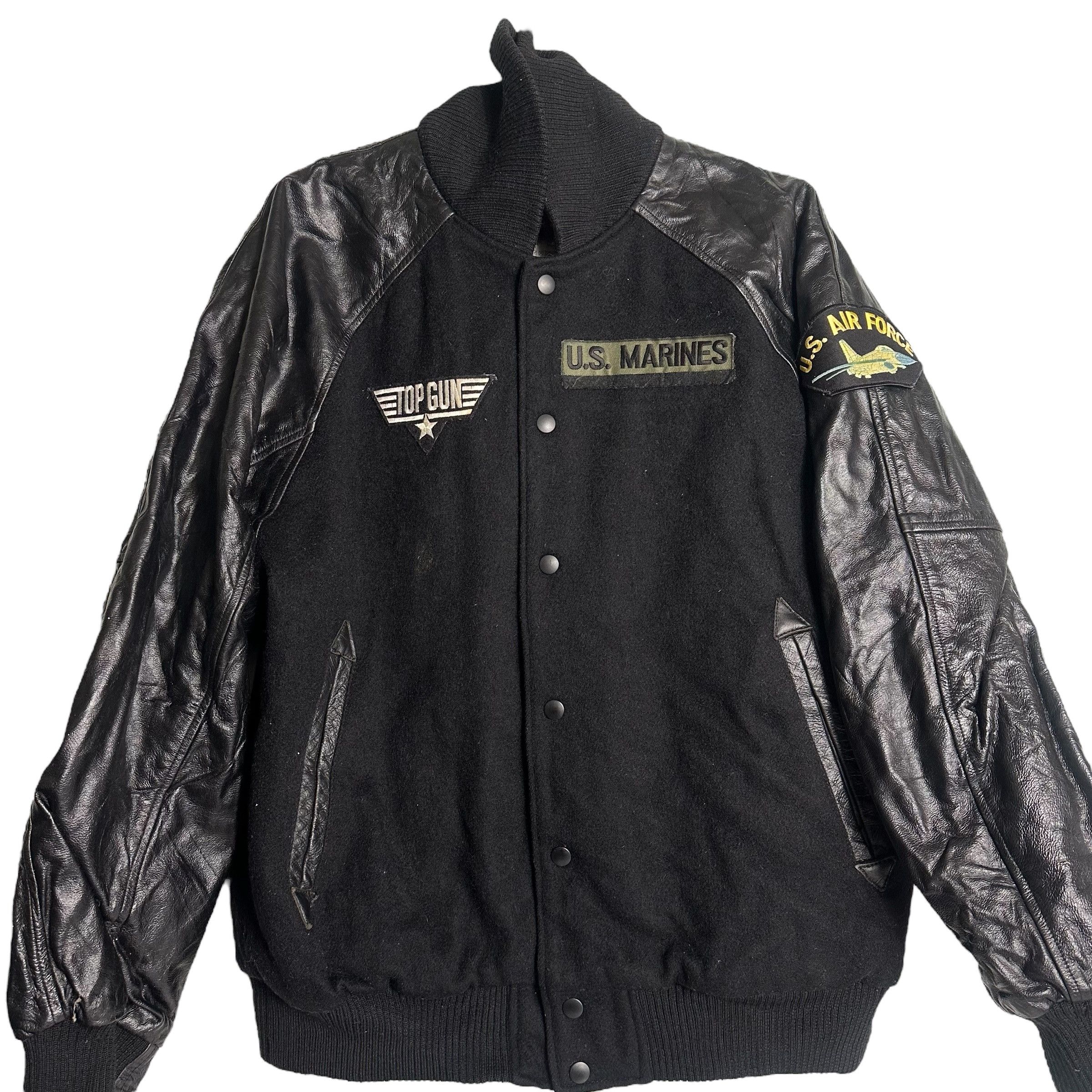 Genuine Leather 🔥RARE🔥Vintage Military Sleeve Leather Wool Varsity Jacket Size US L / EU 52-54 / 3 - 2 Thumbnail