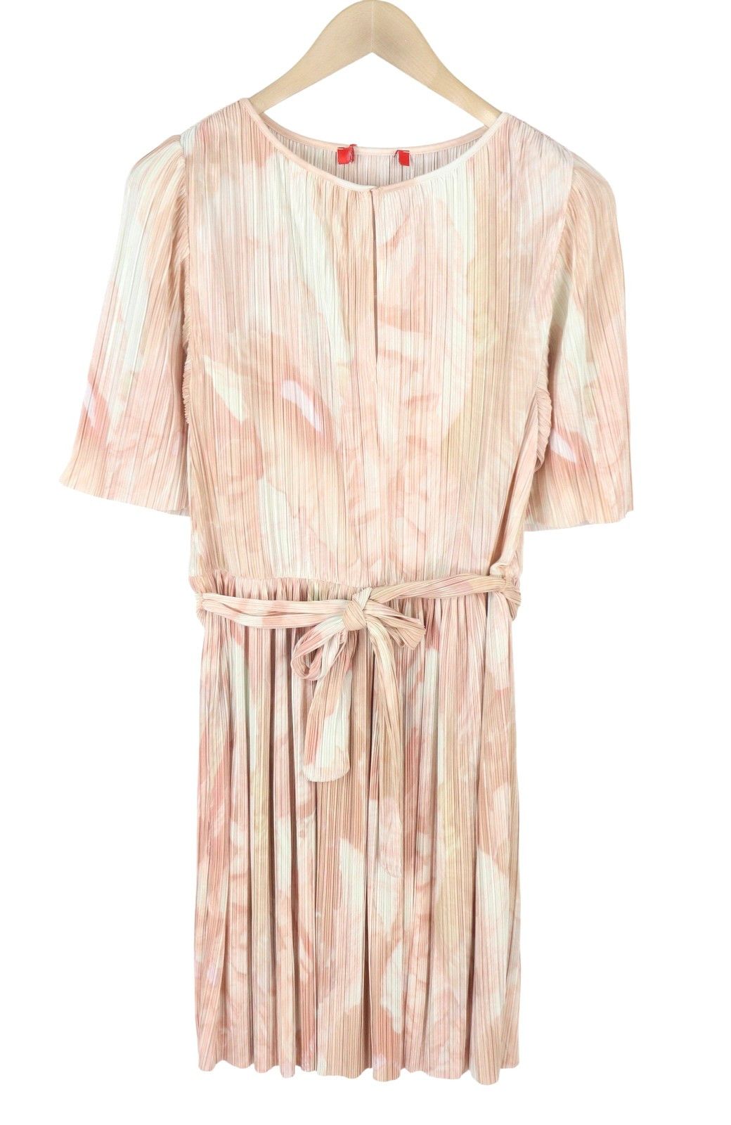 MAX&Co. L Light Pink Textured Belted Short Sleeve Dress 88797 Size L / US 10 / IT 46 - 2 Thumbnail