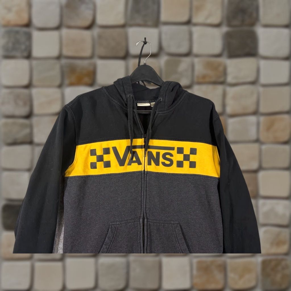 Vans VANS Hooded Sweatshirt Mens S Black Gray Colorblock Checkerboard Zip Up Pockets Size US S / EU 44-46 / 1 - 1 Thumbnail