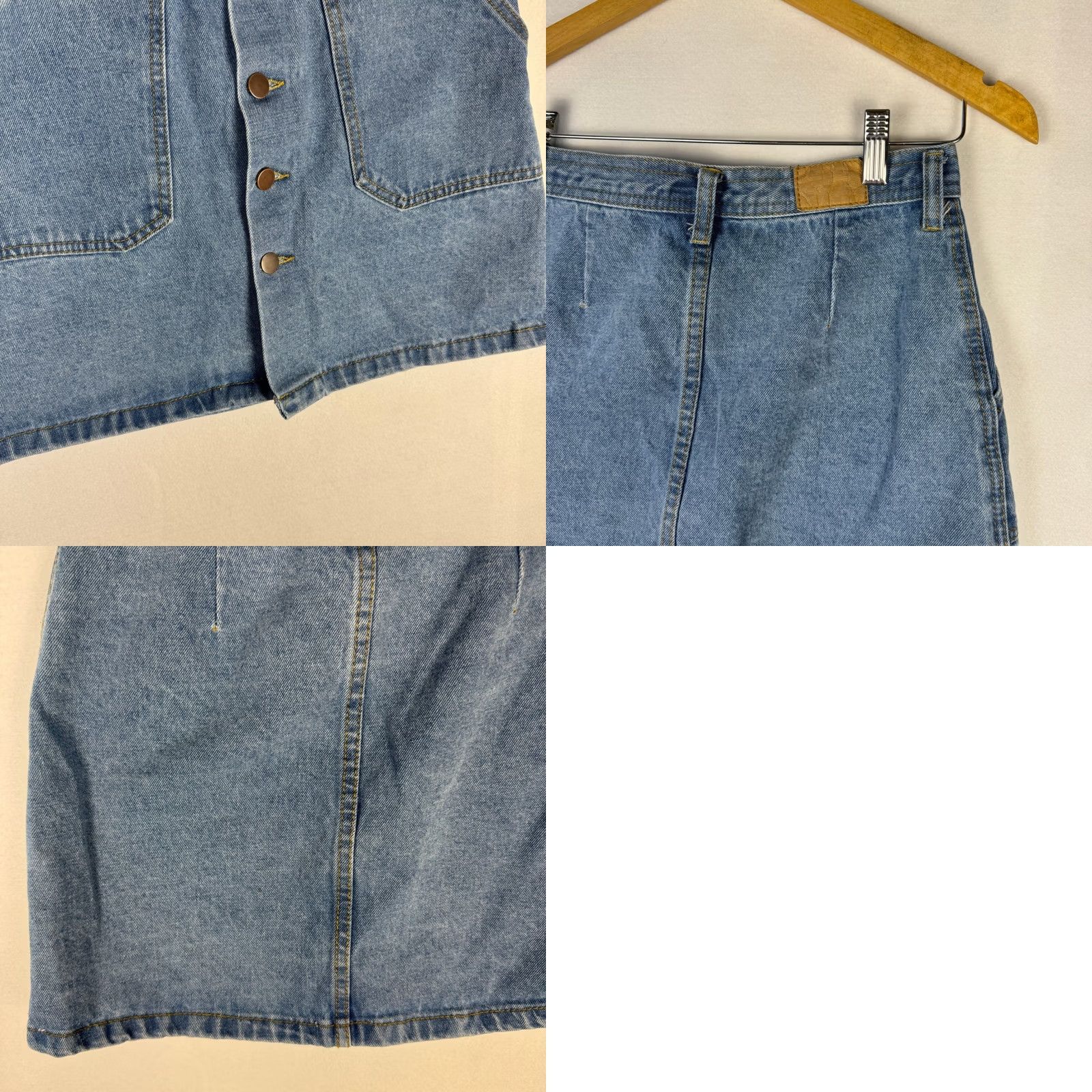 Denime Blue Denim Button Front Mini Skirt Size S Patch Pockets Retro 70s Indie Wash Size 28" / US 6 / IT 42 - 8 Thumbnail