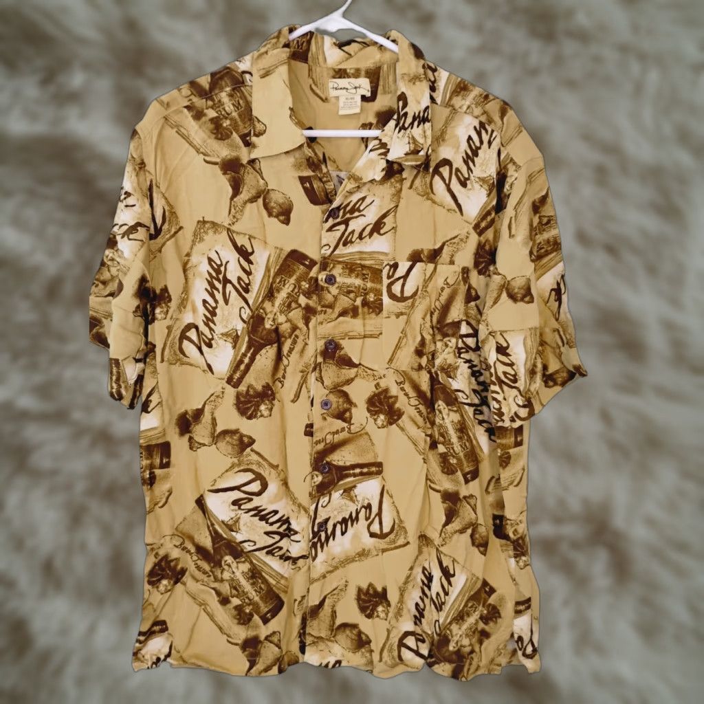 Panama Jack Panama Jack Hawaiian Short Sleeve Button-Up Shirt Mens XL Rayon Brown Size US XL / EU 56 / 4 - 1 Thumbnail