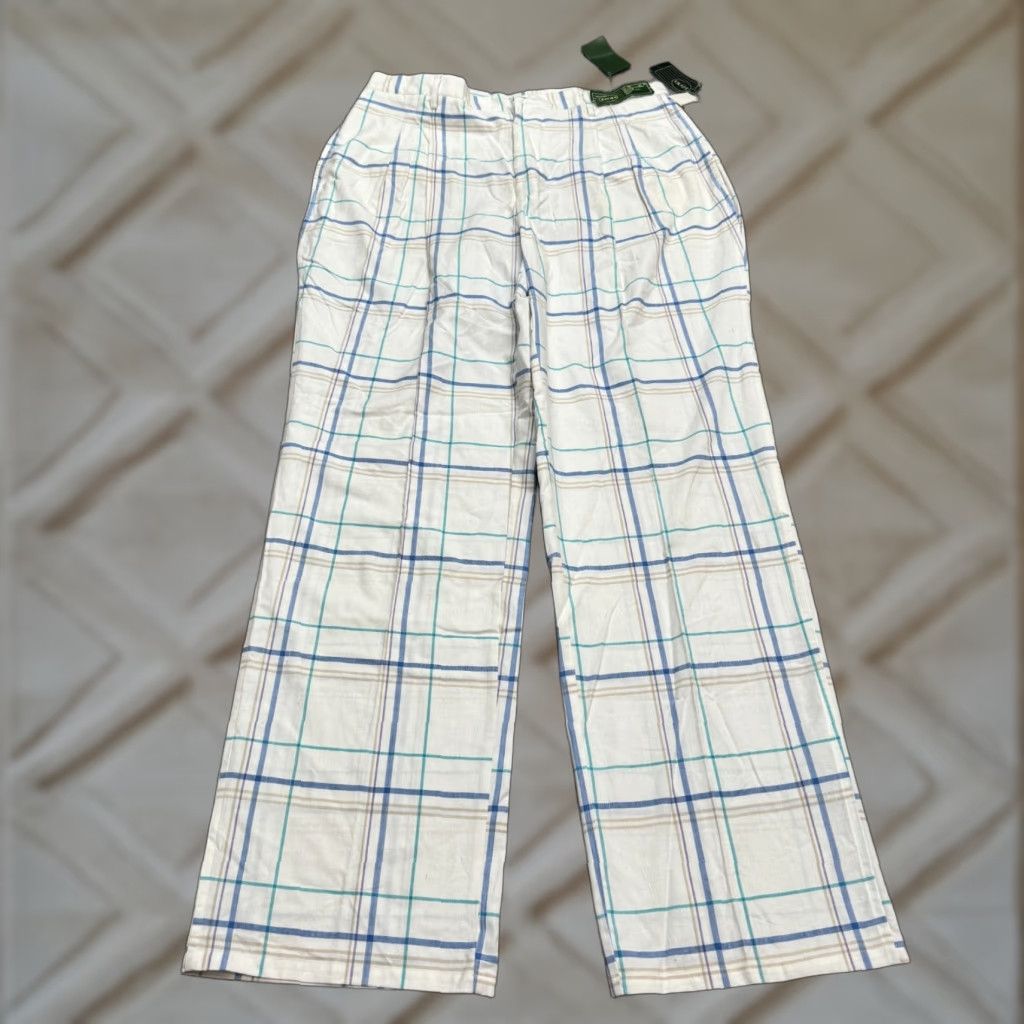 Izod VINTAGE IZOD Plaid Cotton Pants Men 36R Blue White Straight Leg Chino Casual Workwear 90s Mens NWD Size US 36 / EU 52 - 1 Thumbnail