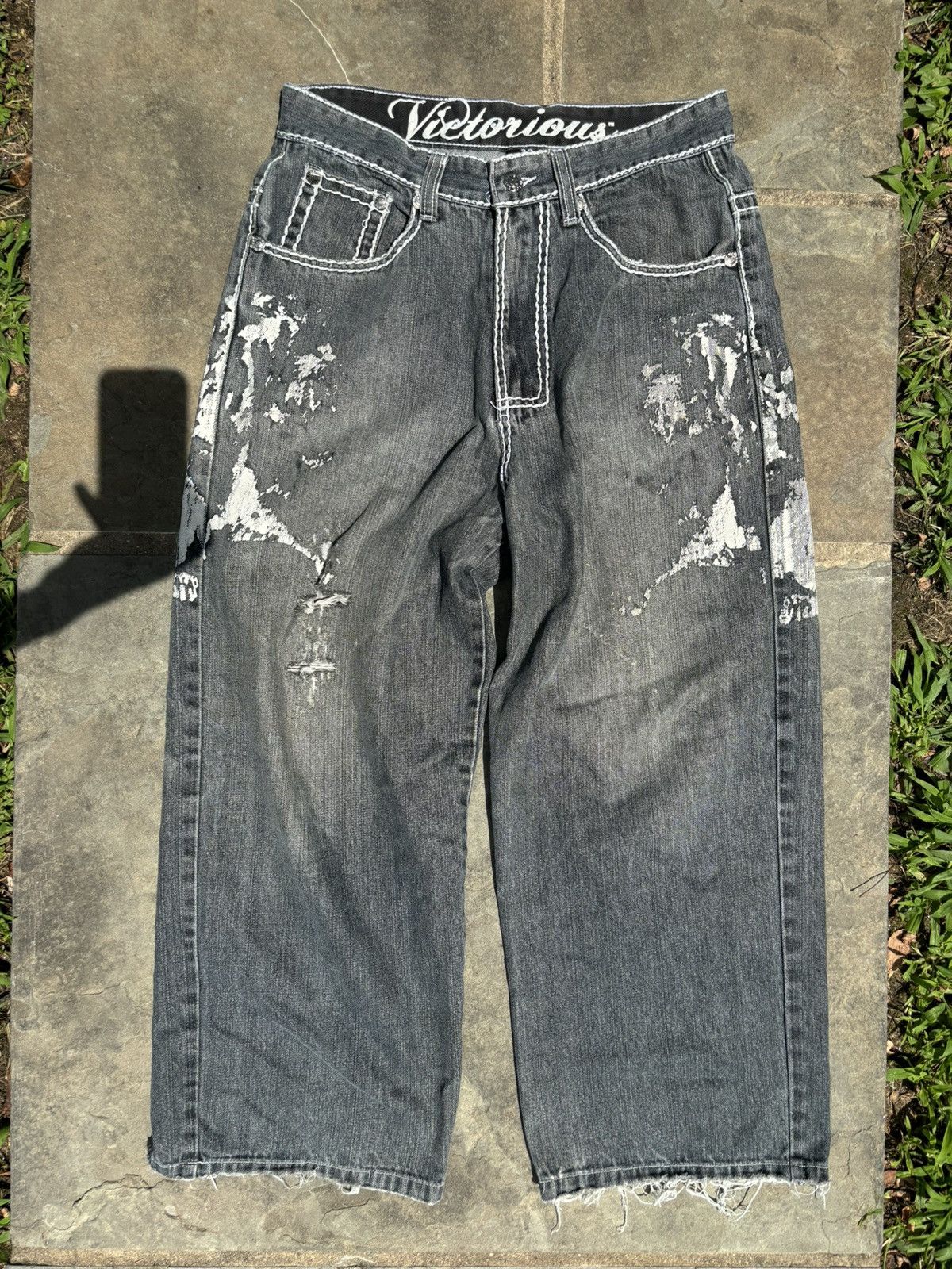 Japanese Brand Y2k Cross Embroidered Denim Vintage Victorious Jeans Size US 36 / EU 52 - 2 Thumbnail