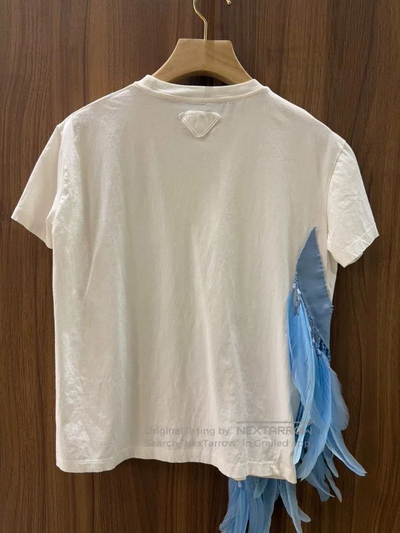 Prada Prada White feather beaded T-shirt Size S / US 4 / IT 40 - 2 Thumbnail