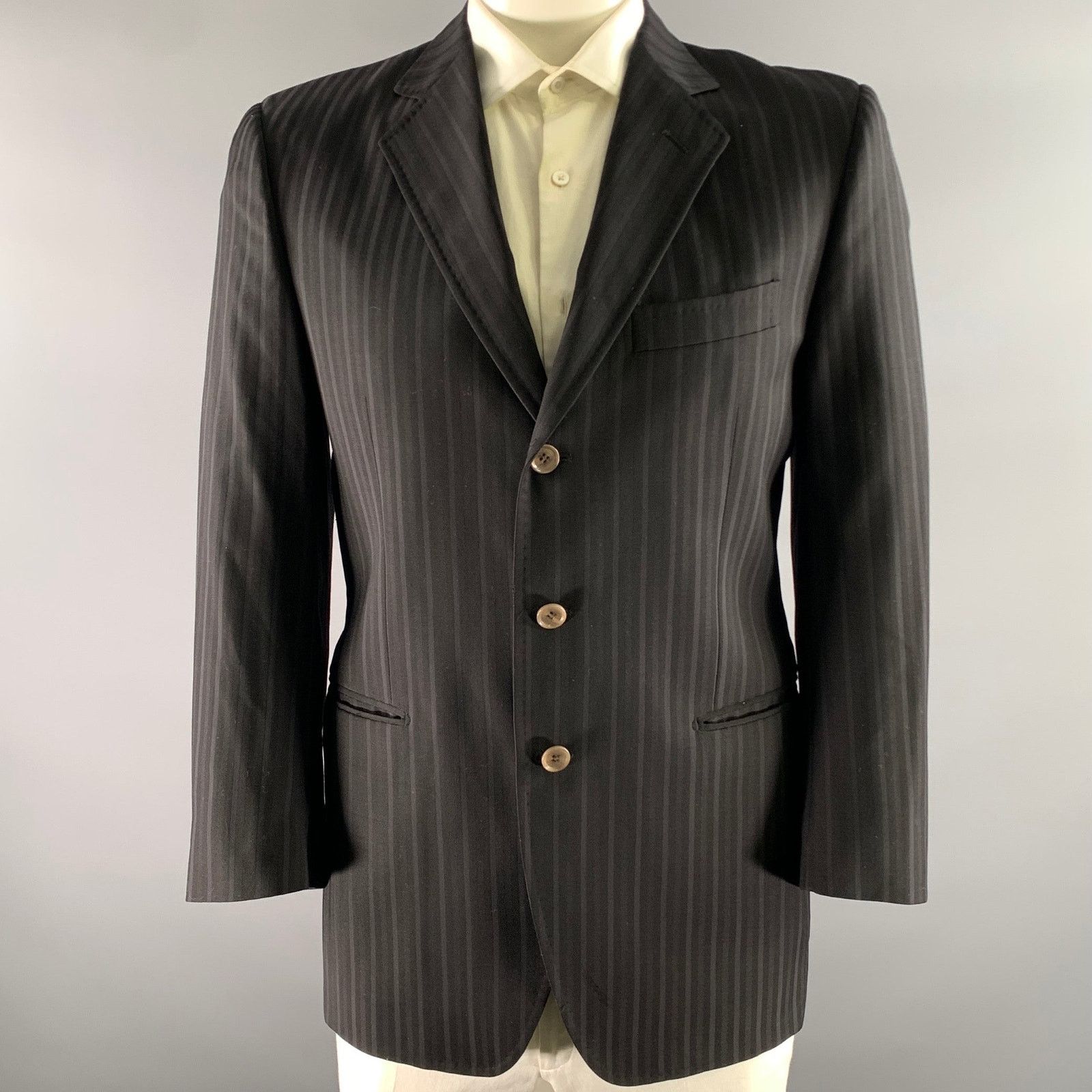 Dolce & Gabbana Dolce & Gabbana 42 Black Grey Stripe Wool Blend Sport Coat Size 42R - 1 Thumbnail