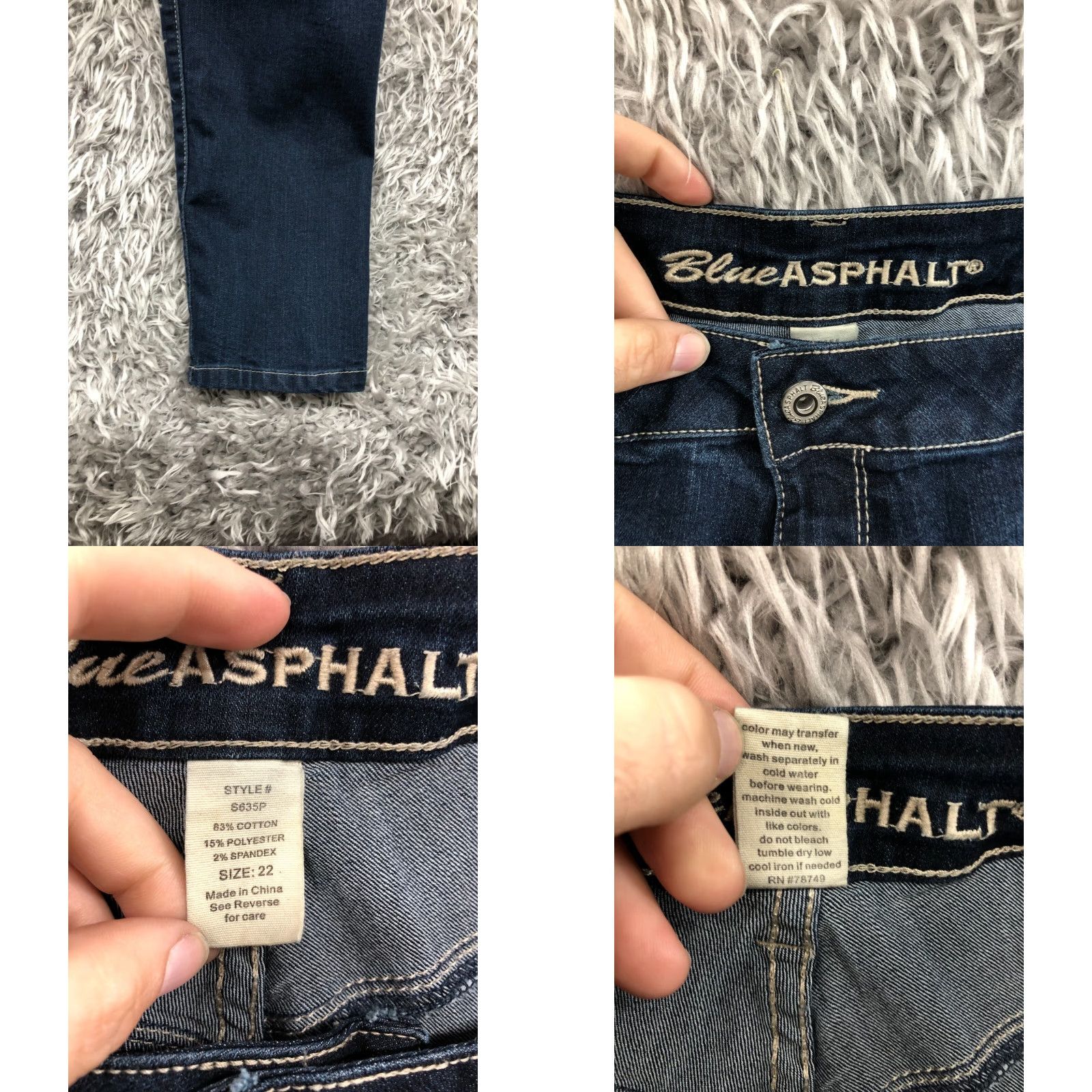 Vintage Blue Asphalt Jeans Skinny Plus Size 22 Womens Medium Wash Blue Denim 5-Pocket Design Regular Rise Belt Loops Zipper Button - 31in Inseam Size 40" / US 18 - 8 Thumbnail